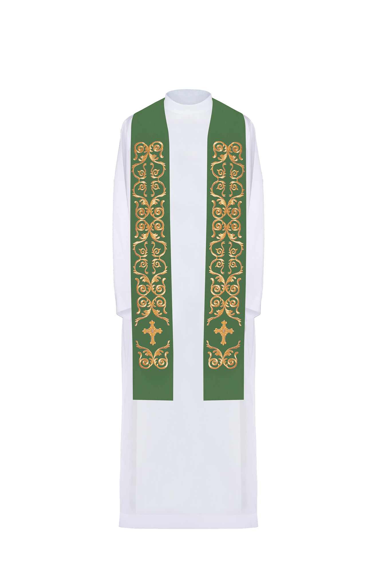 Étole de prêtre verte brodée d'une croix