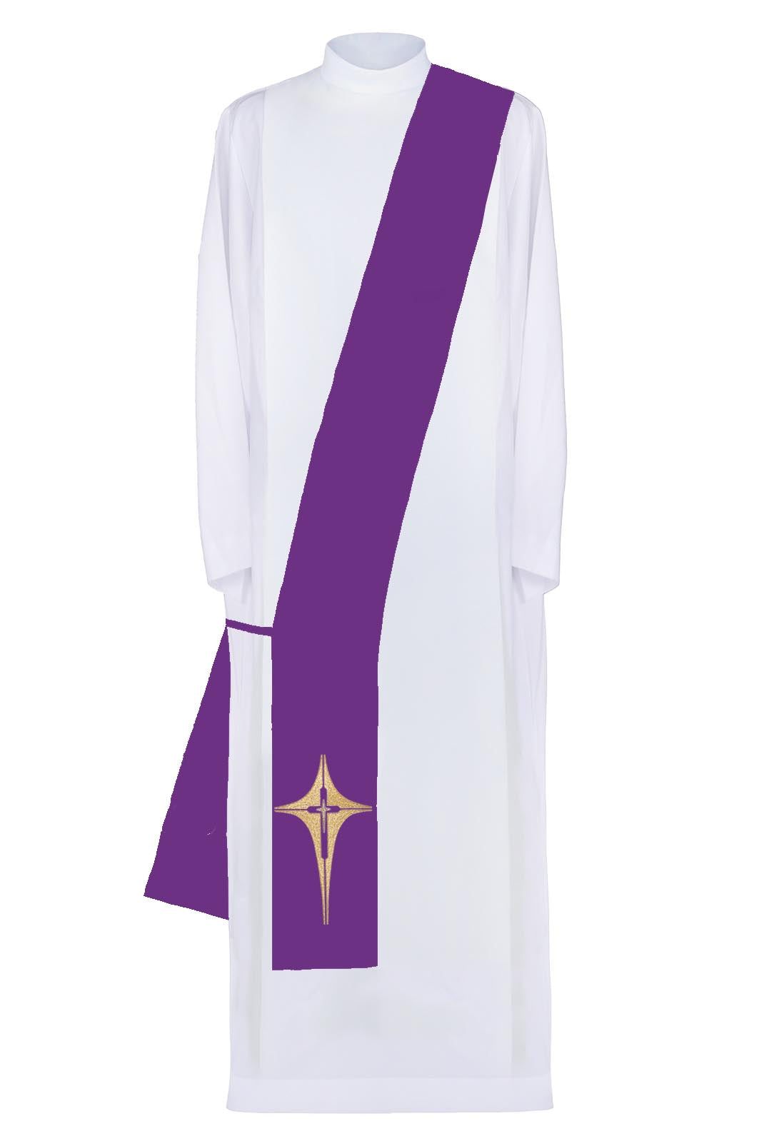 Étoles liturgiques diaconales Croix brodée Violet