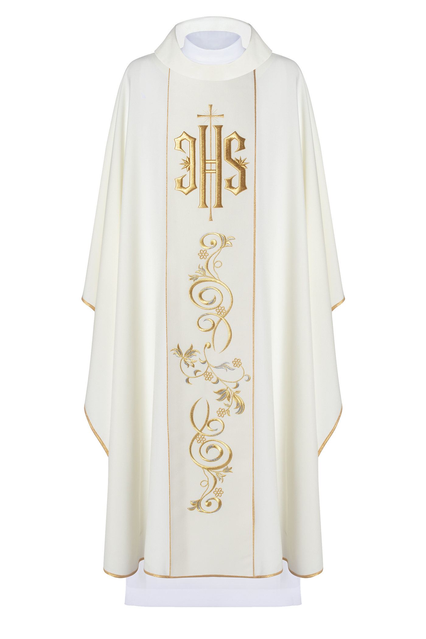 Chasuble IHS décorée en écru