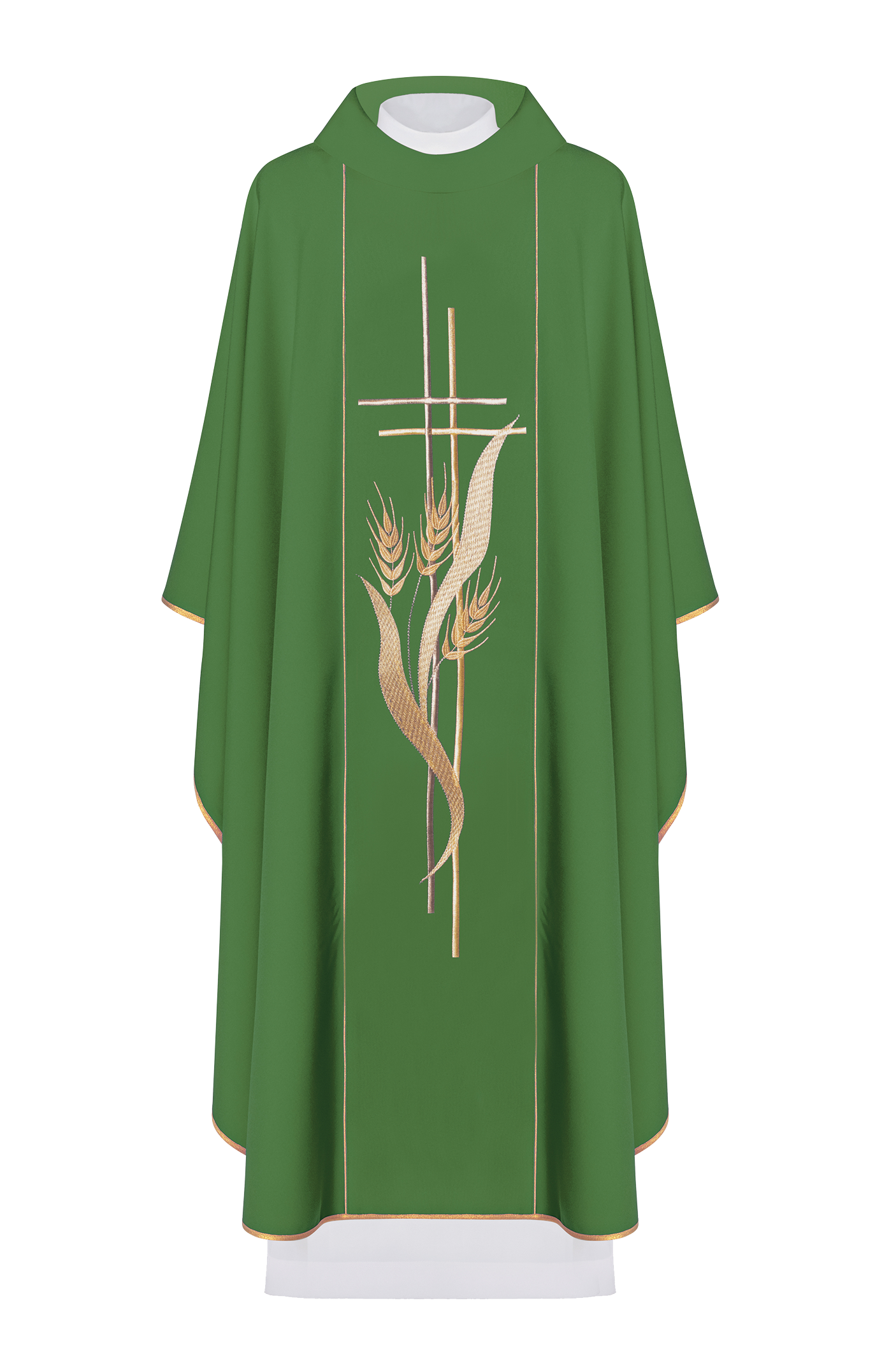 Chasuble verte brodée de motifs de croix et d'oreilles