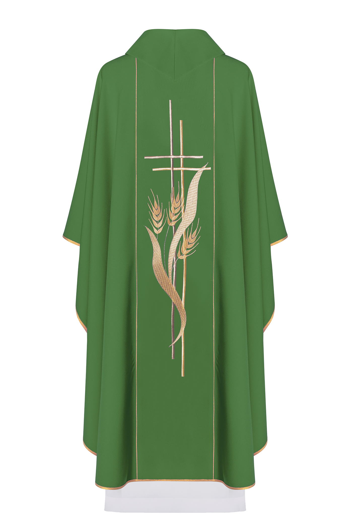 Chasuble verte brodée de motifs de croix et d'oreilles