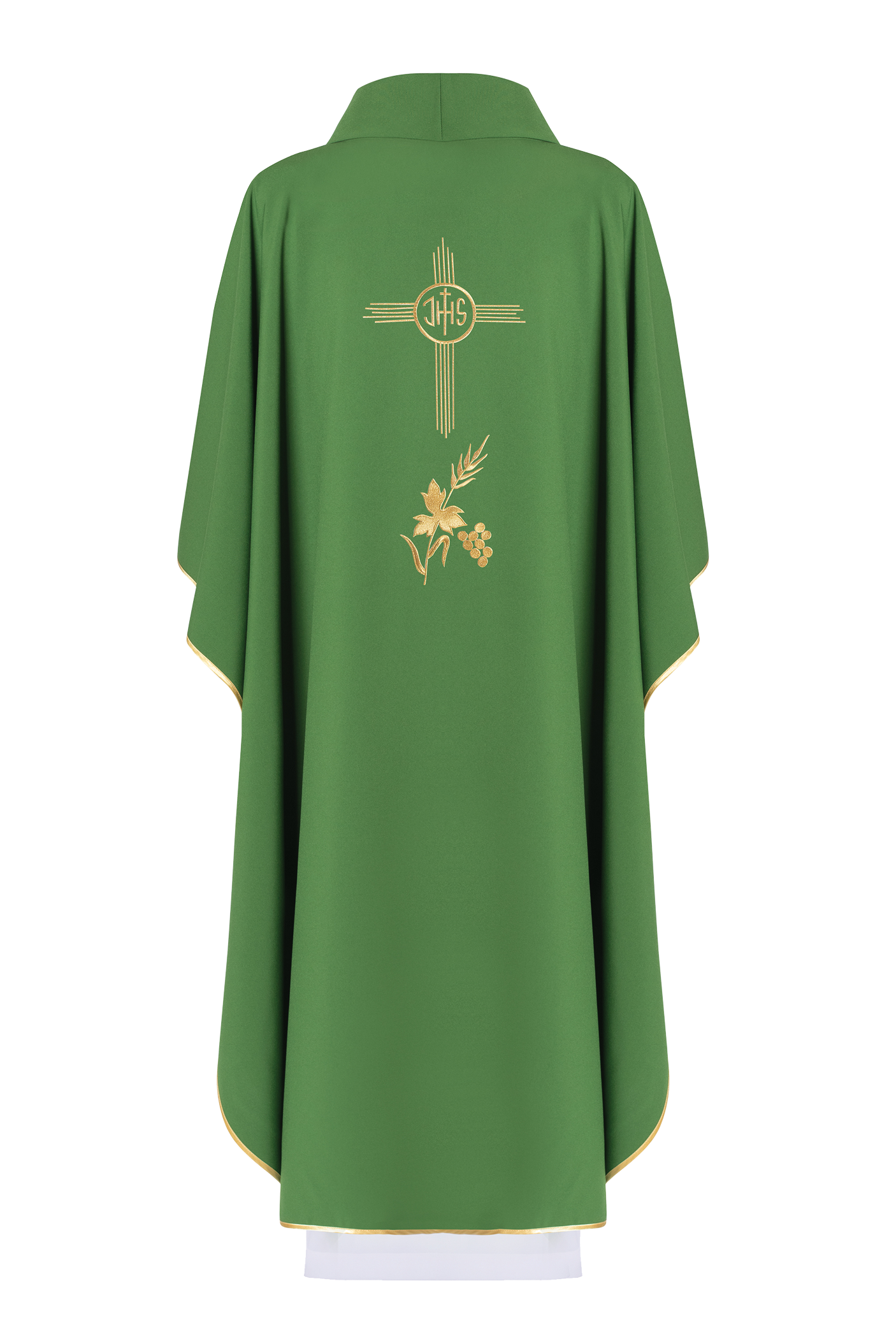 Chasuble verte brodée d'un motif IHS