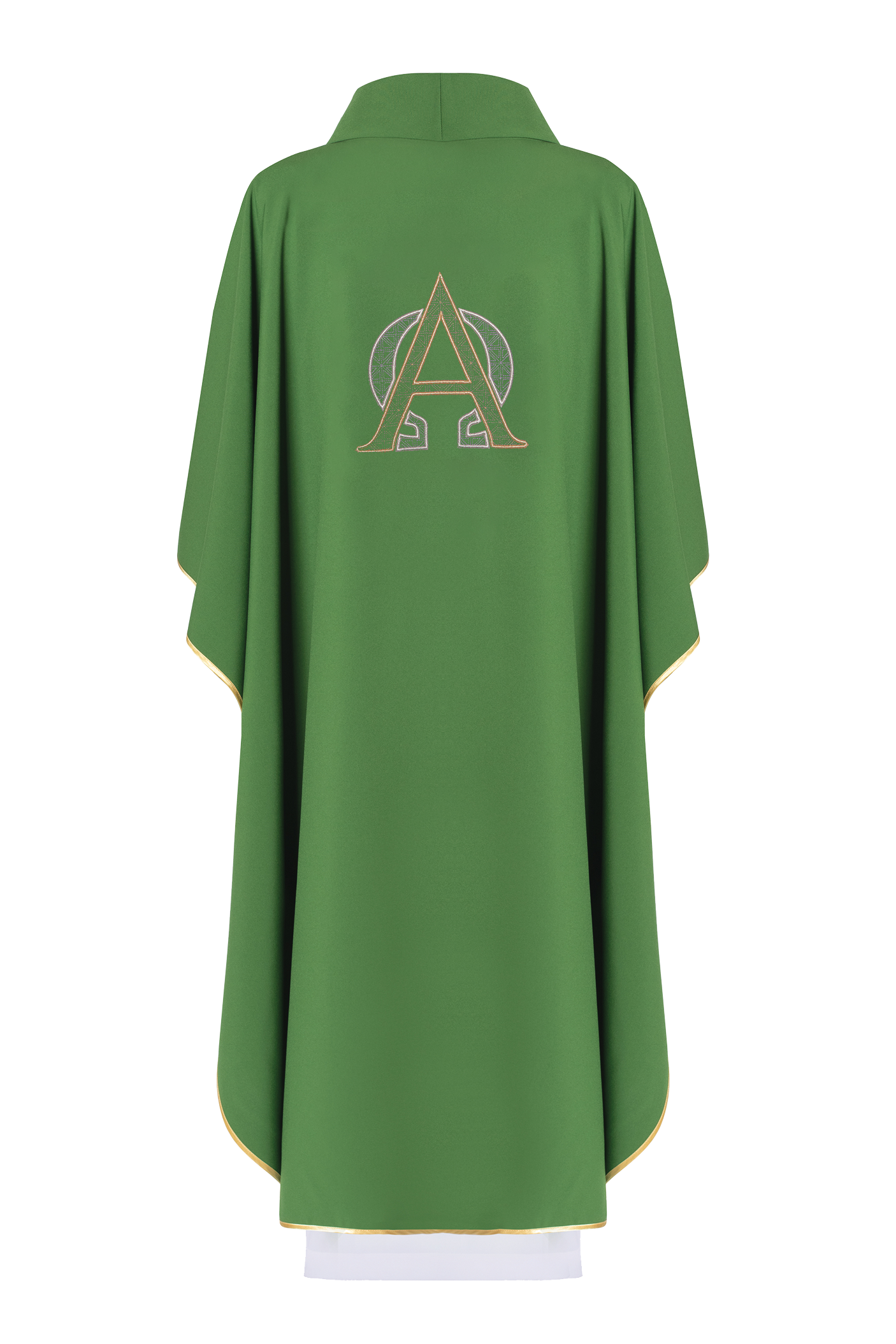 Chasuble verte brodée du symbole de l'Alpha et de l'Oméga Α et Ω