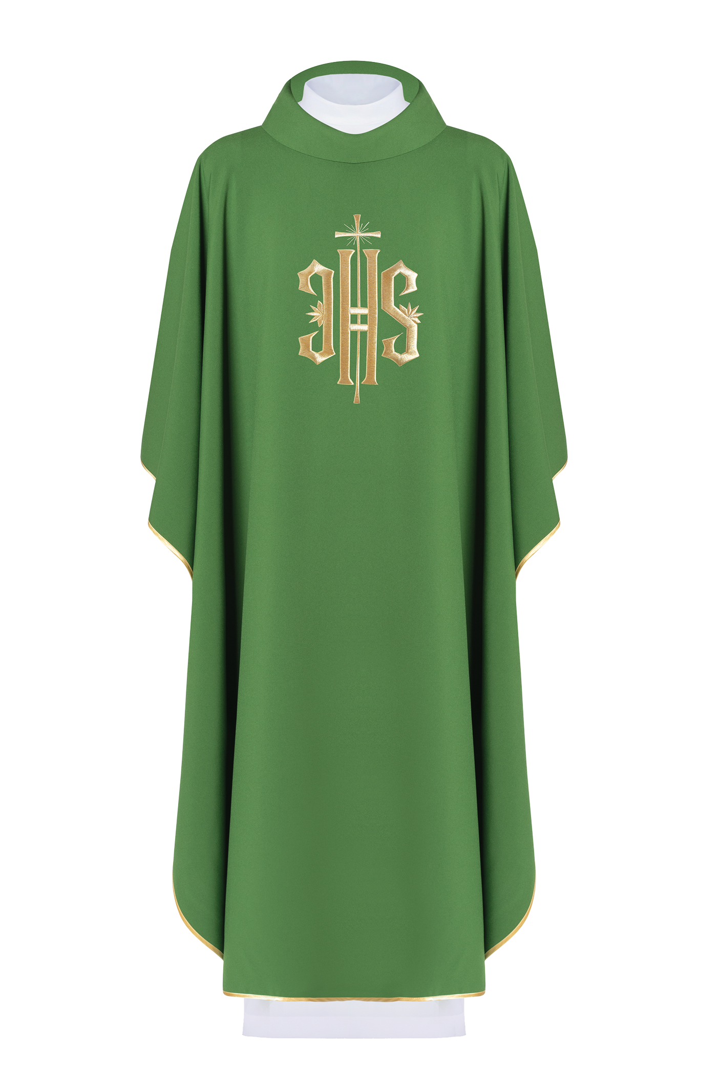 Chasuble brodée verte avec motif IHS doré