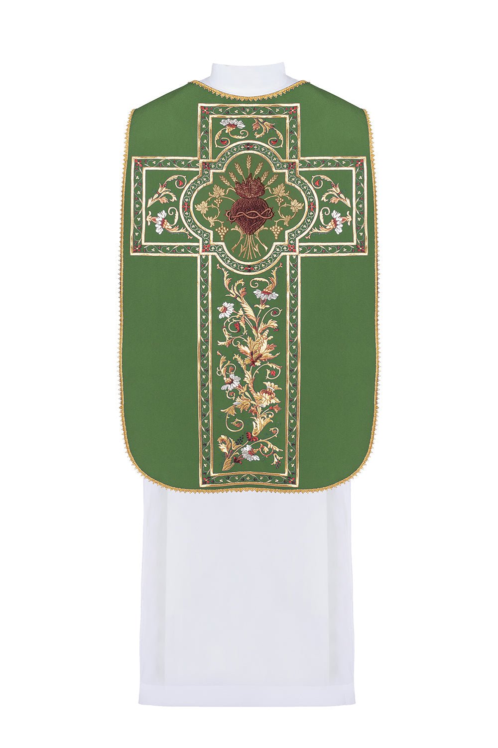 Chasuble romaine verte brodée du motif du Cœur de Jésus-Christ