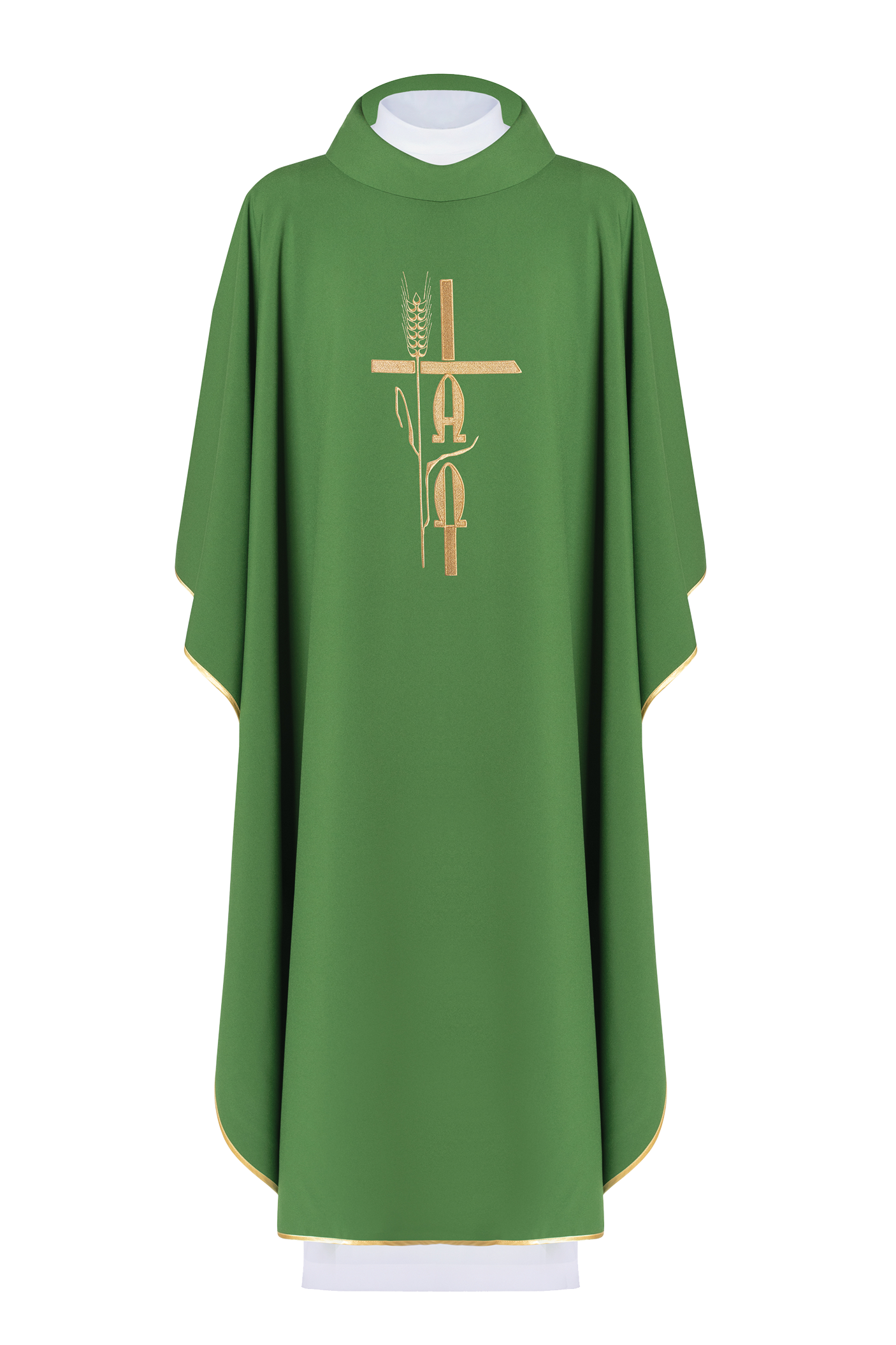 Chasuble verte avec broderie Alpha Omega