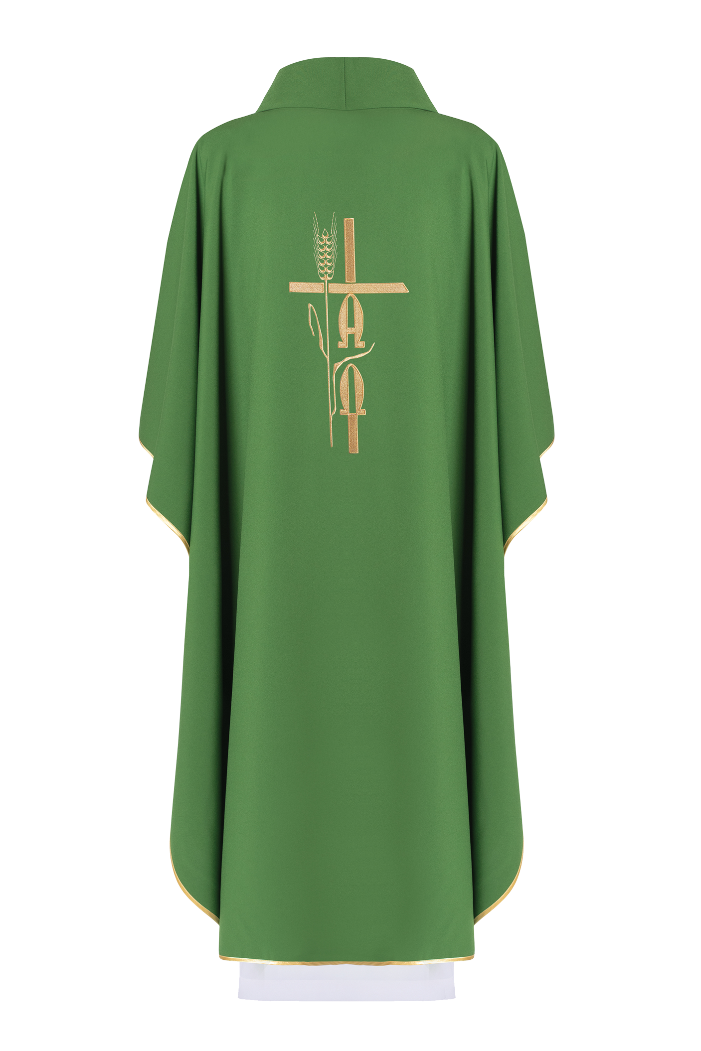 Chasuble verte avec broderie Alpha Omega