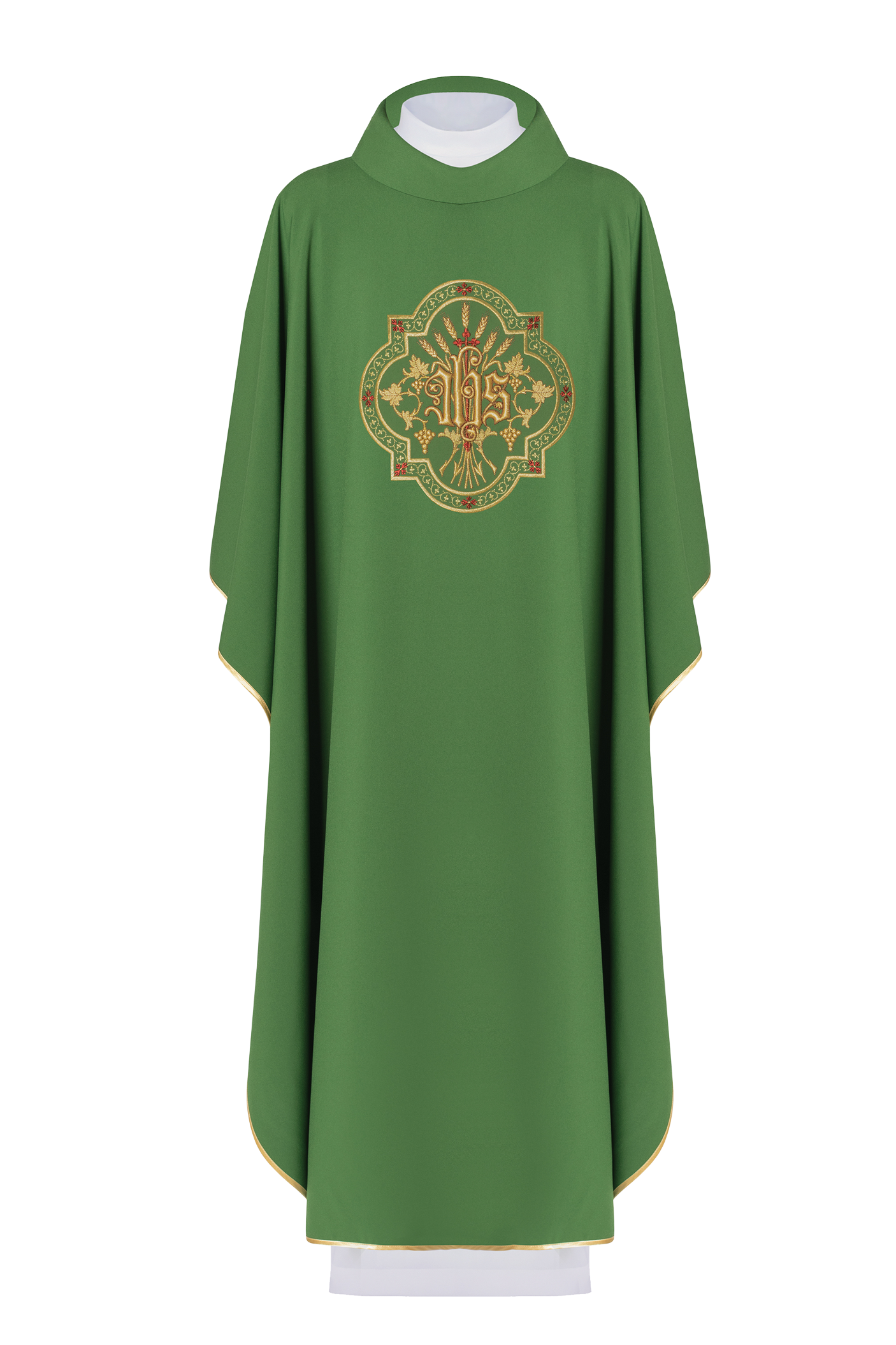 Chasuble verte avec broderie IHS et PAX