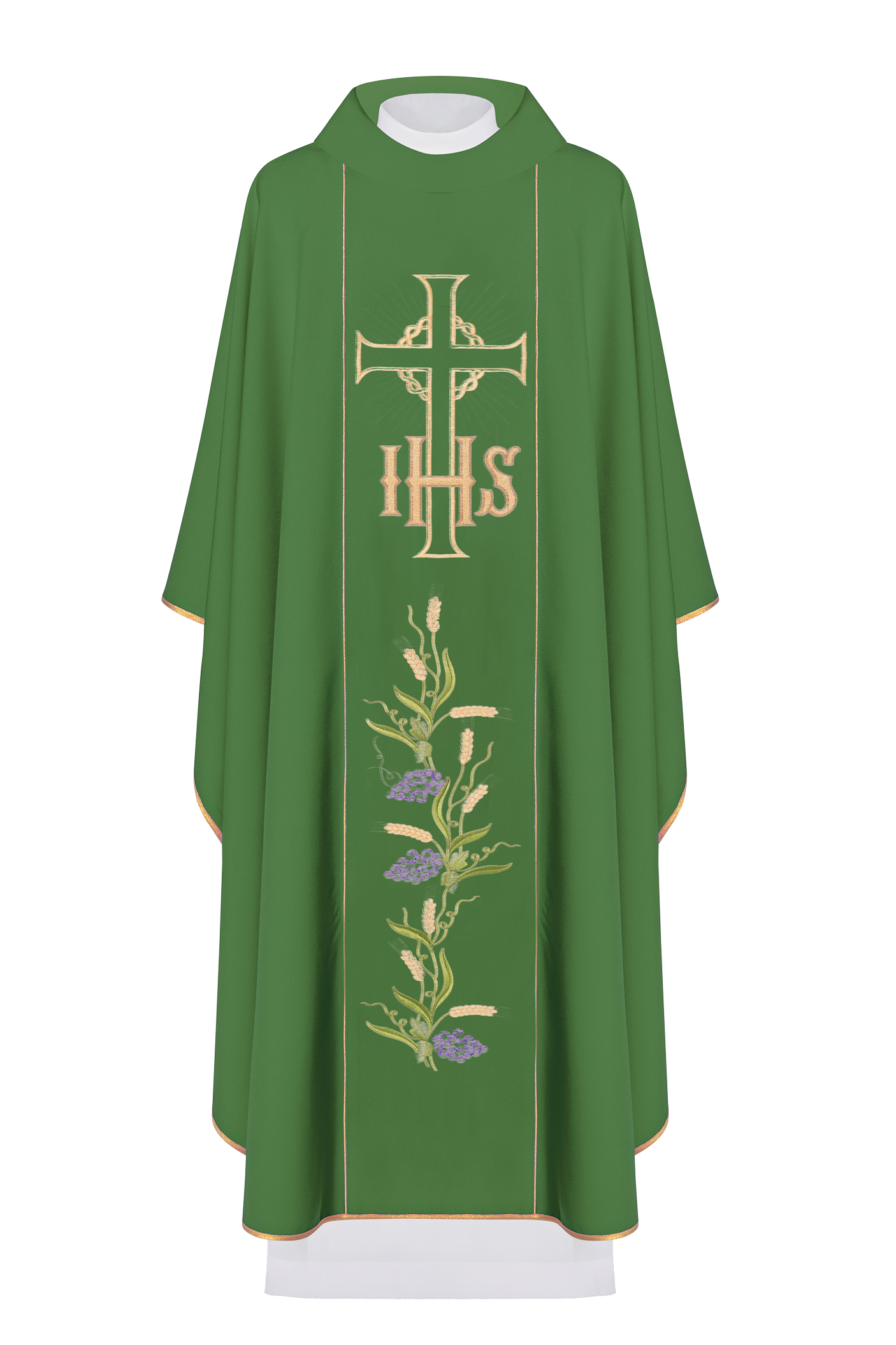 Chasuble verte avec ceinture dorée décorée avec IHS et oreilles