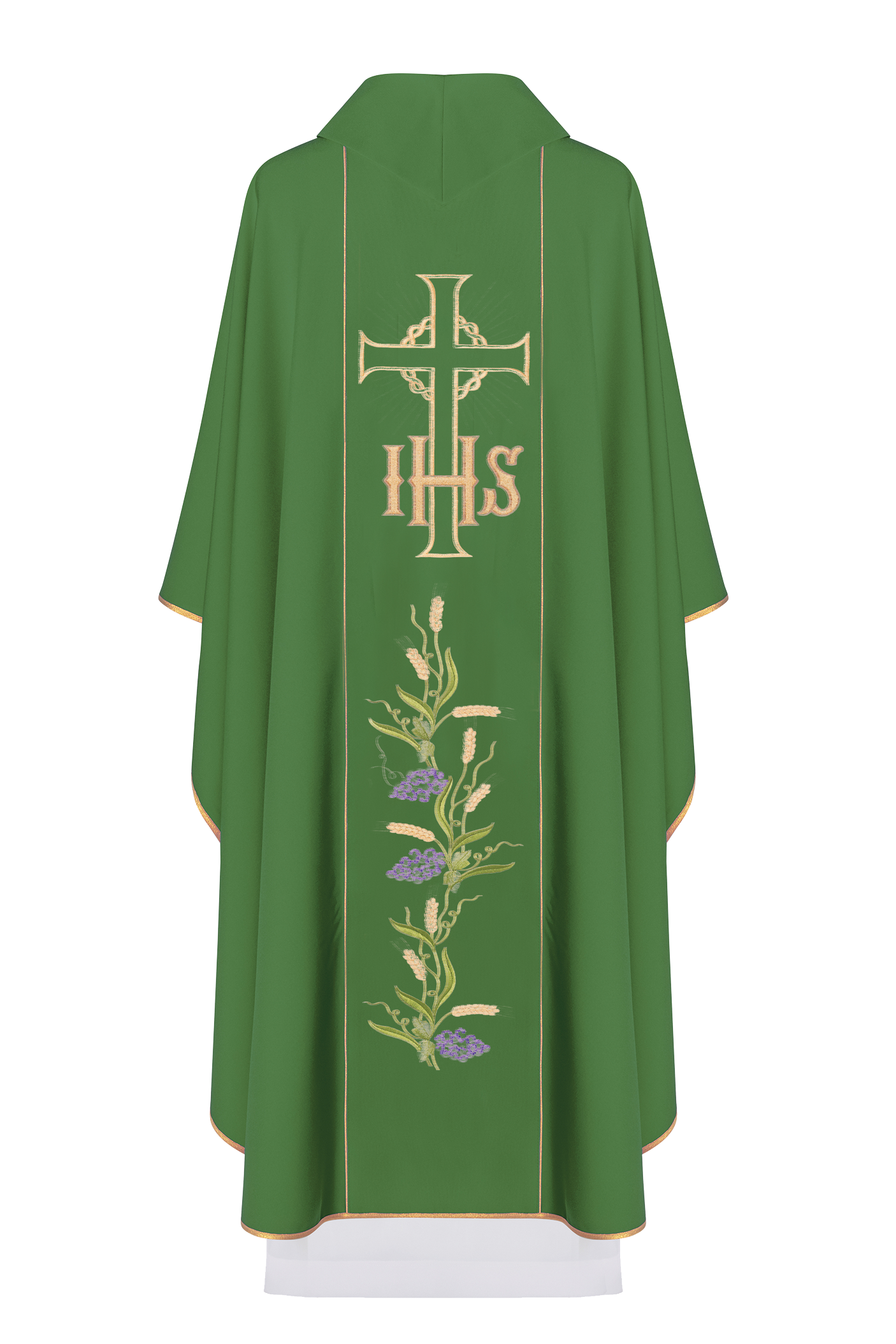 Chasuble verte avec ceinture dorée décorée avec IHS et oreilles