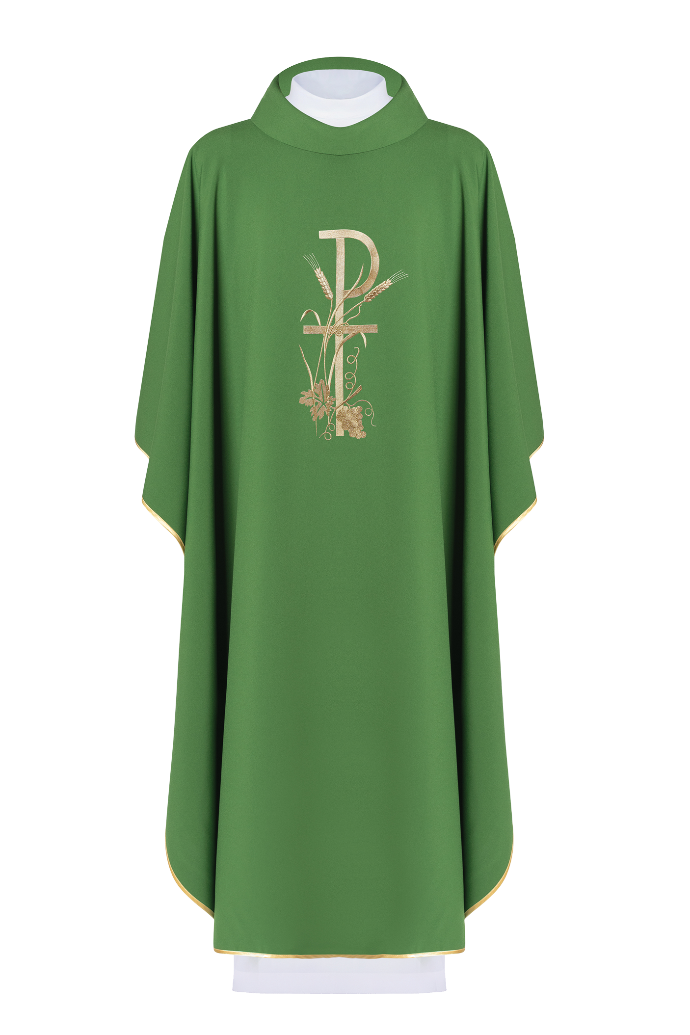 Chasuble verte avec broderie de croix dorée