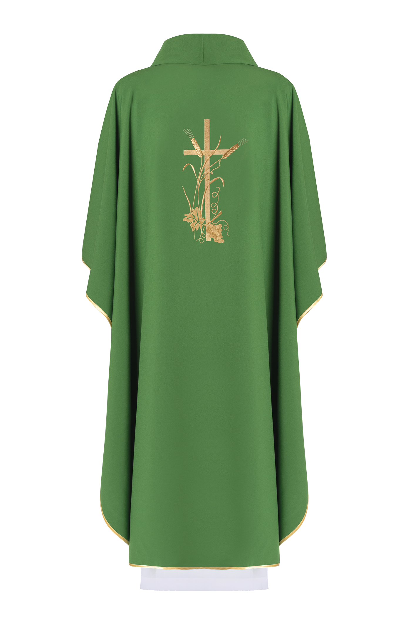 Chasuble verte avec broderie de croix dorée