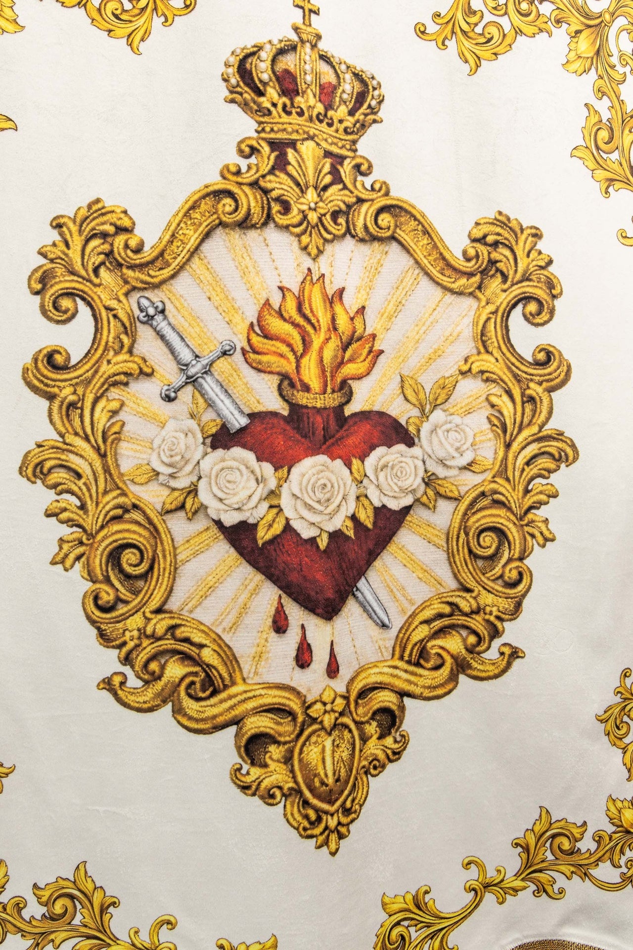 Bannière liturgique mariale imprimée recto verso avec le symbole du Cœur et le monogramme marial