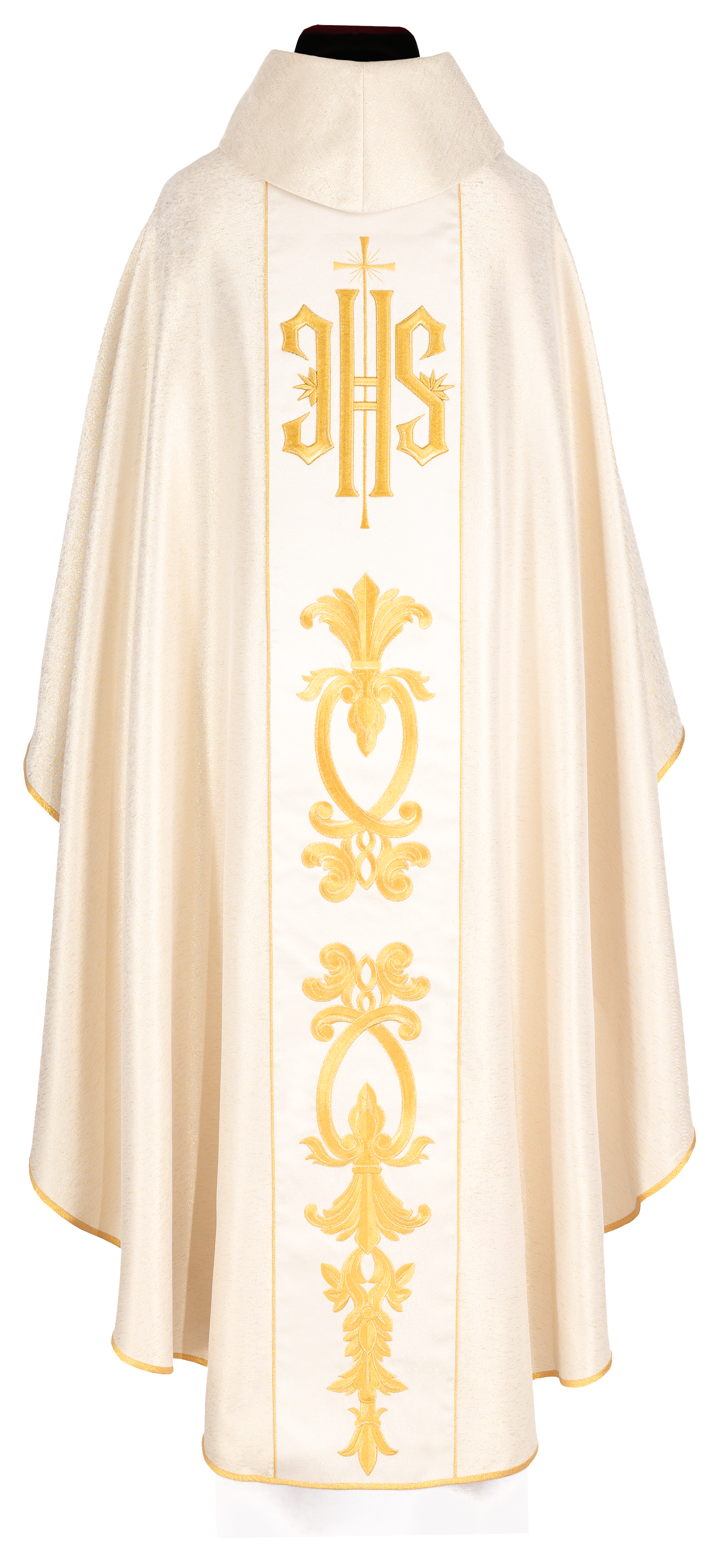 Chasuble richement décoré en or avec motif doré et large bande IHS