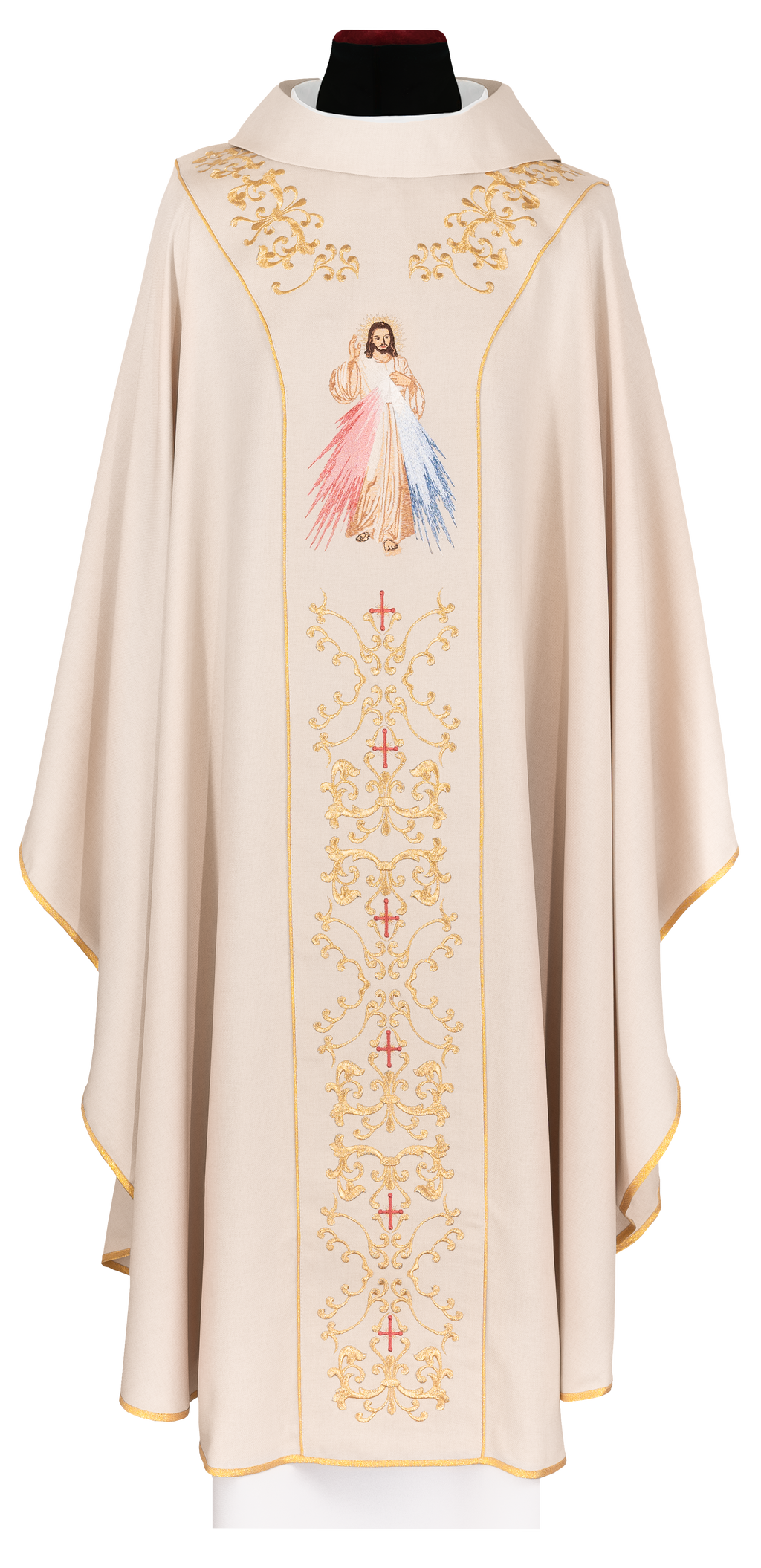 Chasuble brodé couleur écru avec l'image de Jésus Miséricordieux