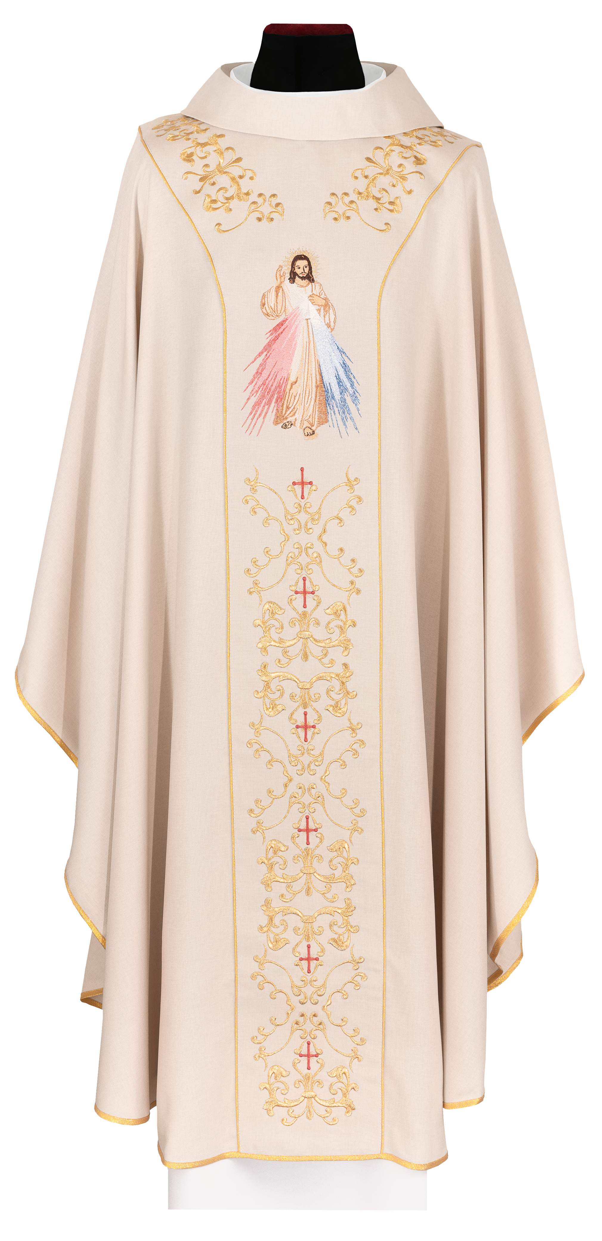 Chasuble brodé couleur écru avec l'image de Jésus Miséricordieux