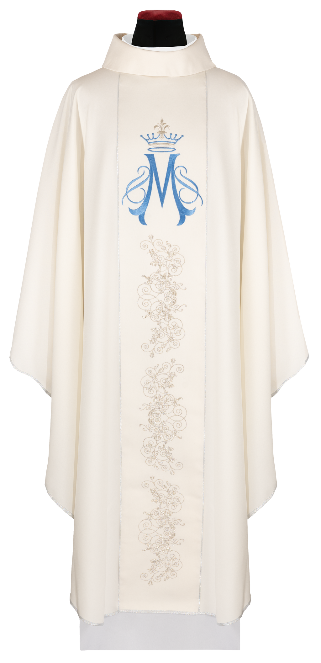 Chasuble brodé avec motif marial couleur écru