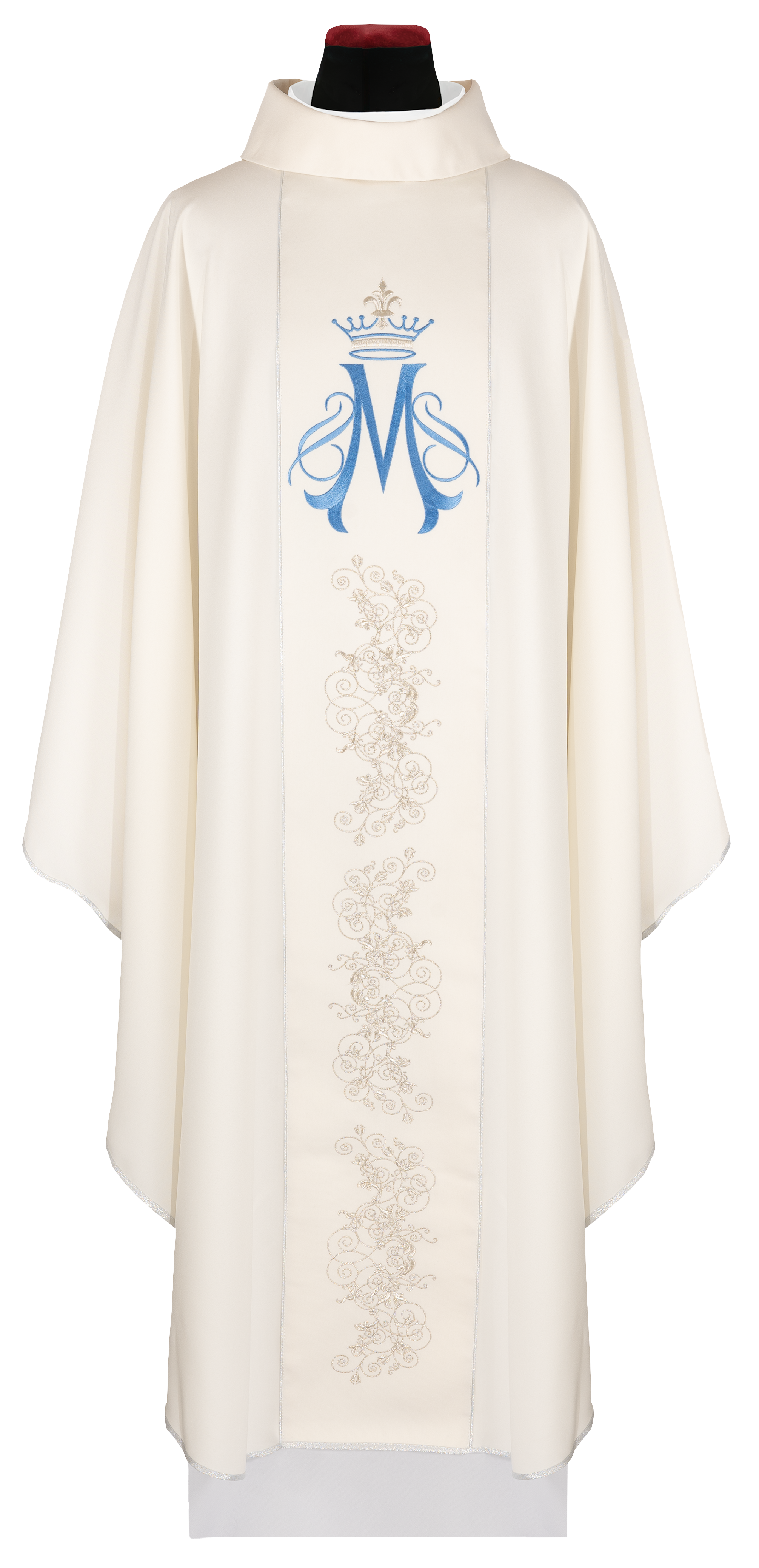 Chasuble brodé avec motif marial couleur écru