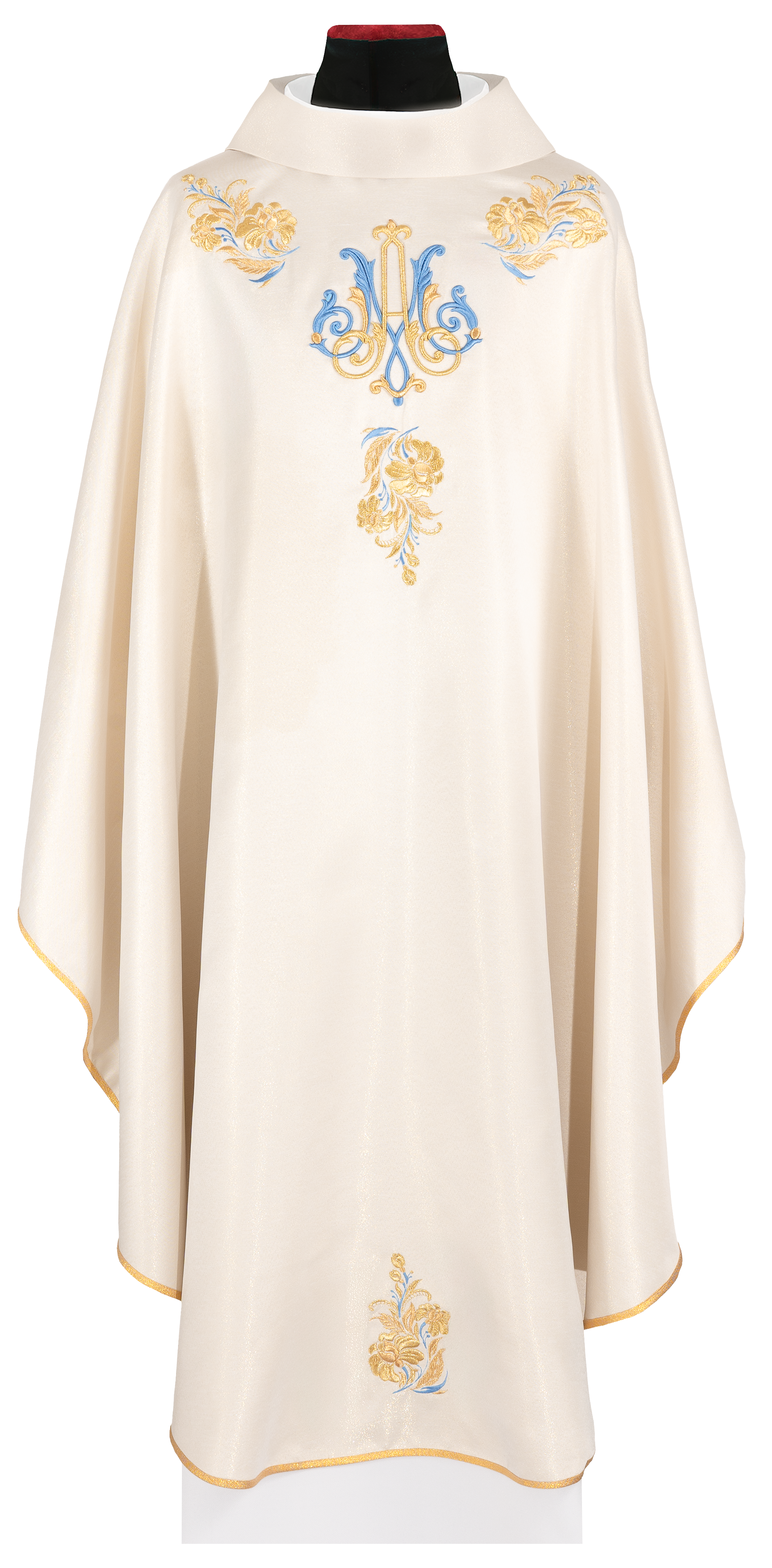 Chasuble brodé avec un motif marial en écru