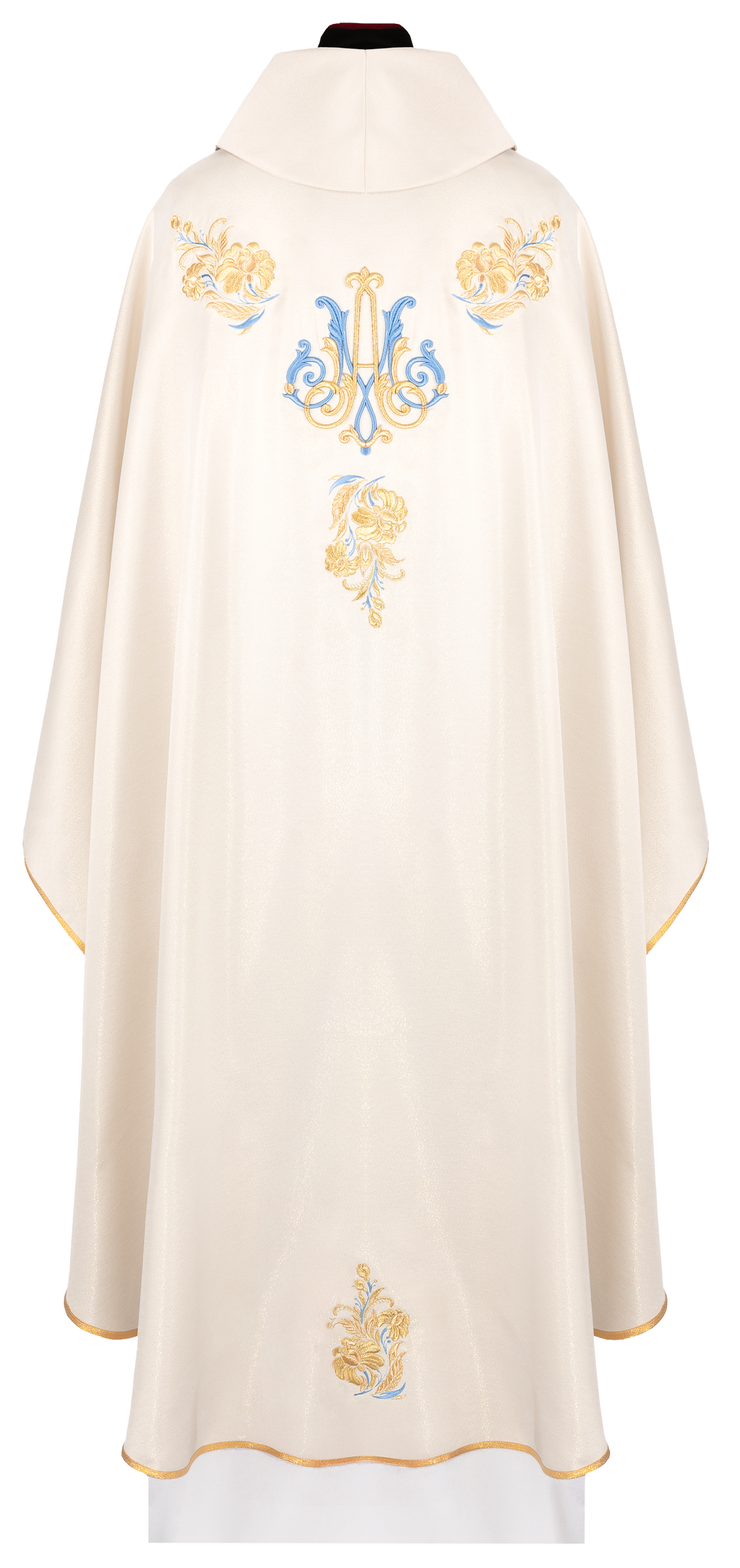 Chasuble brodé avec un motif marial en écru