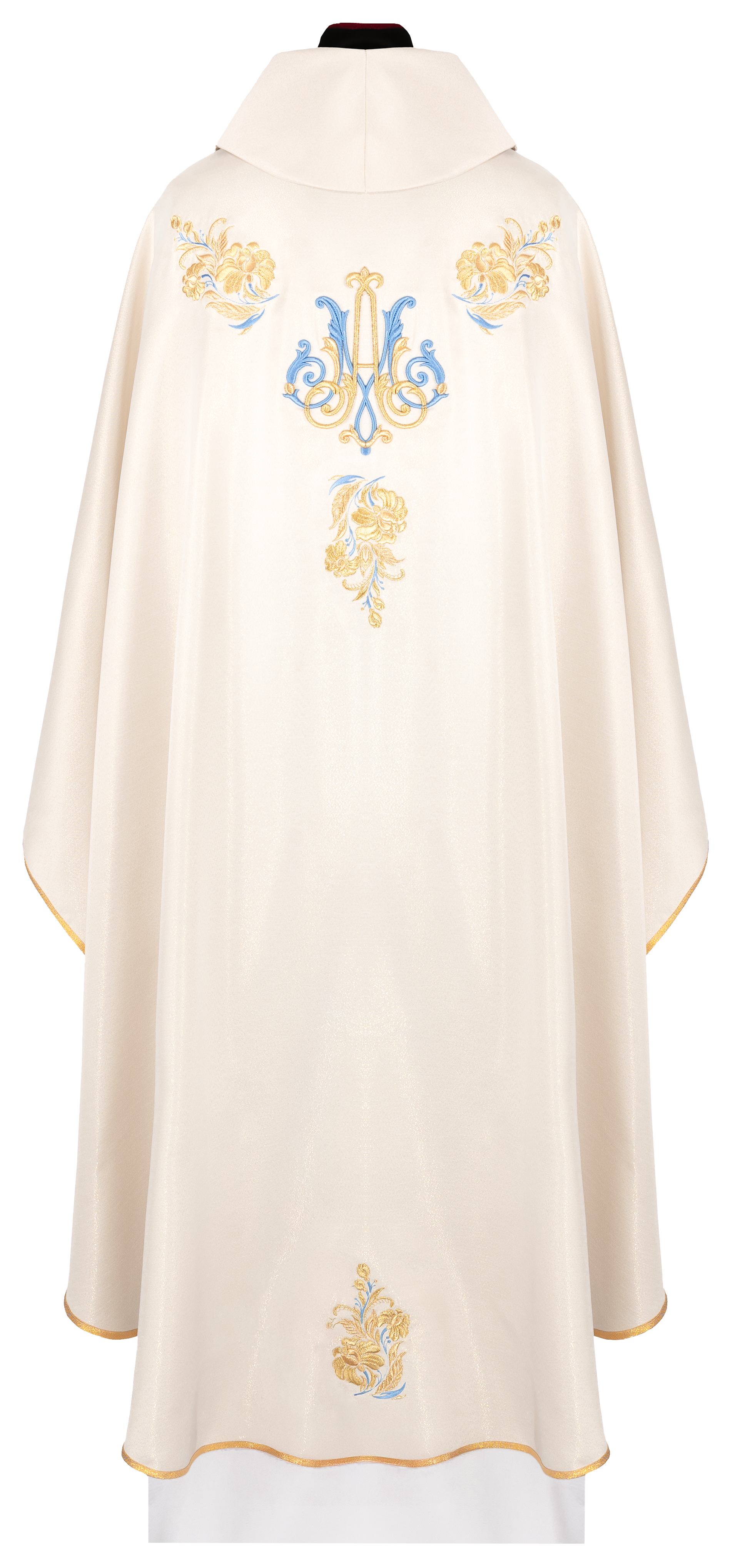 Chasuble brodé avec un motif marial en écru