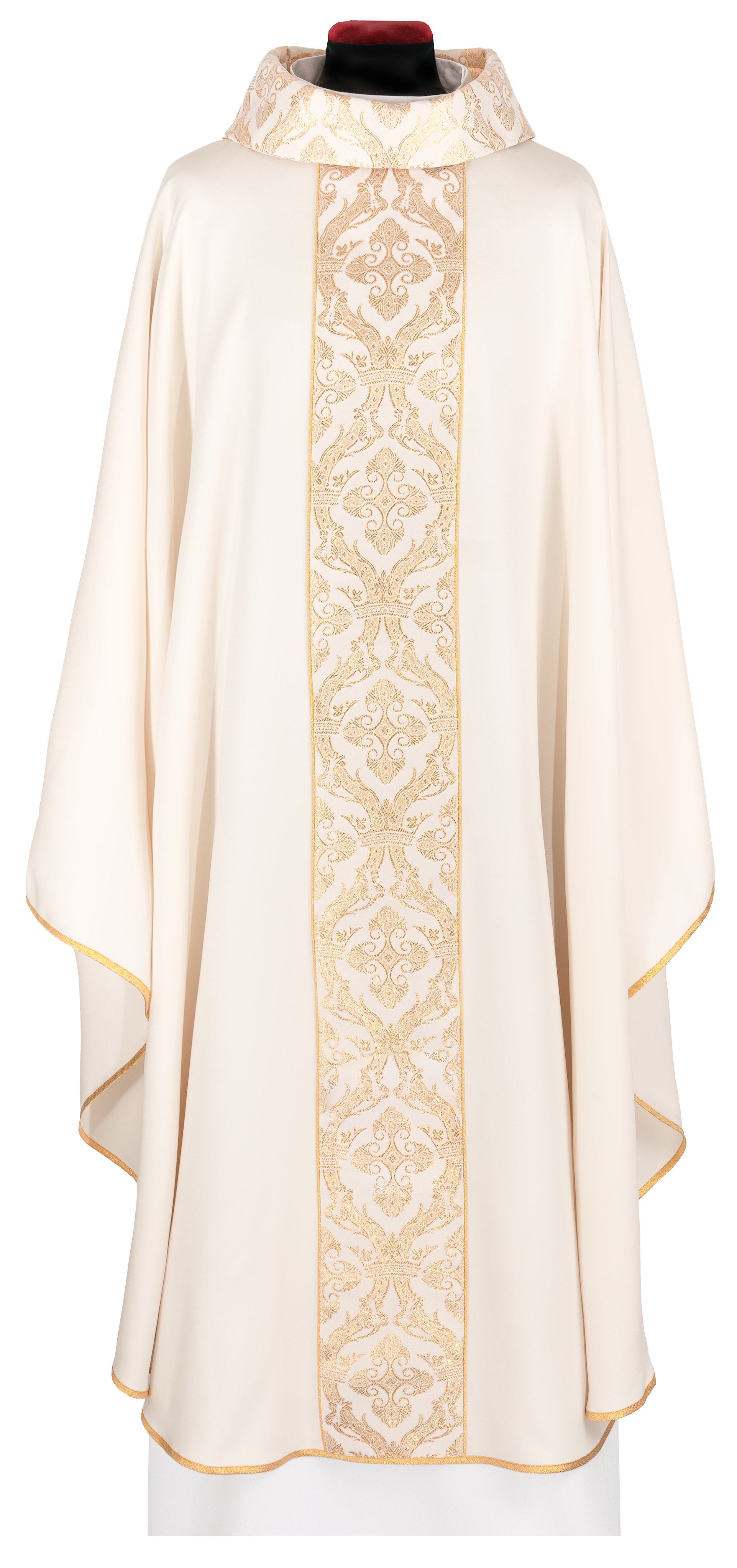 Chasuble liturgique avec bande brodée et col de couleur écru