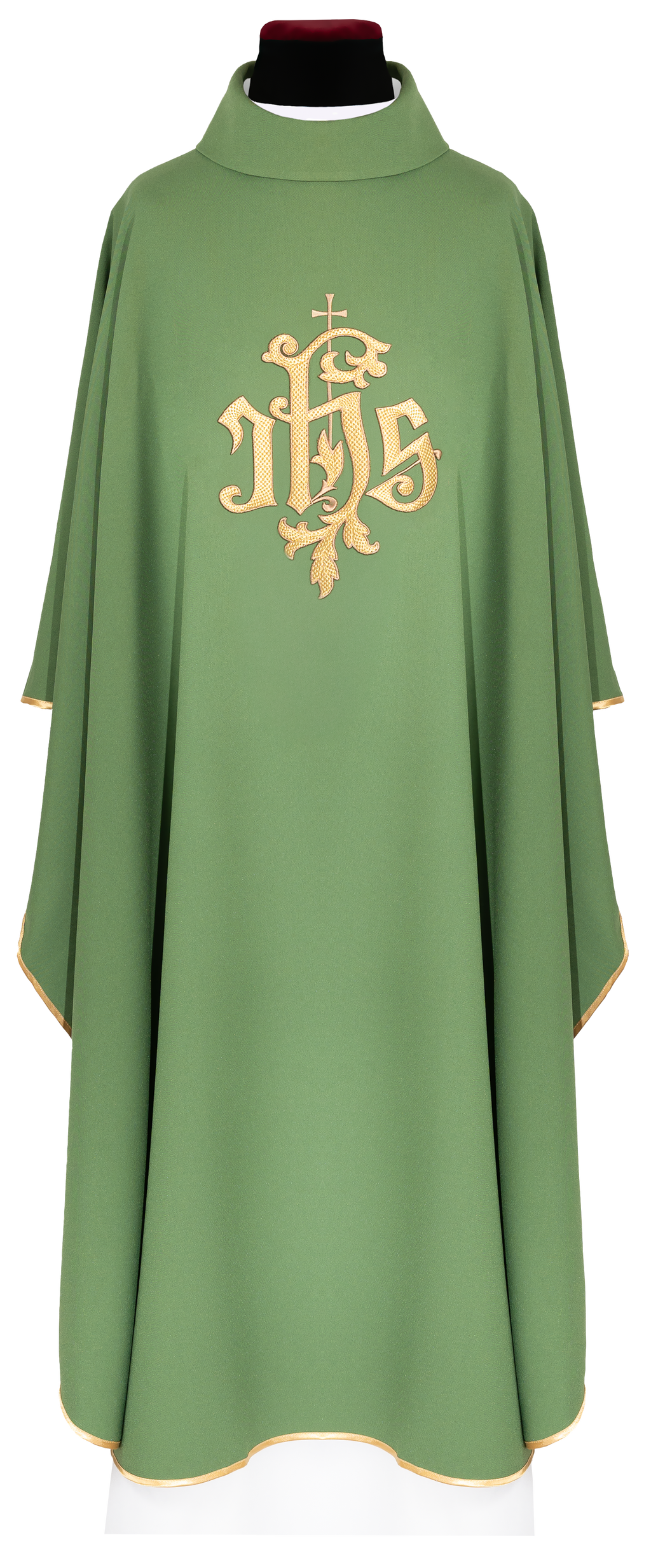 Chasuble vert avec broderie dorée IHS