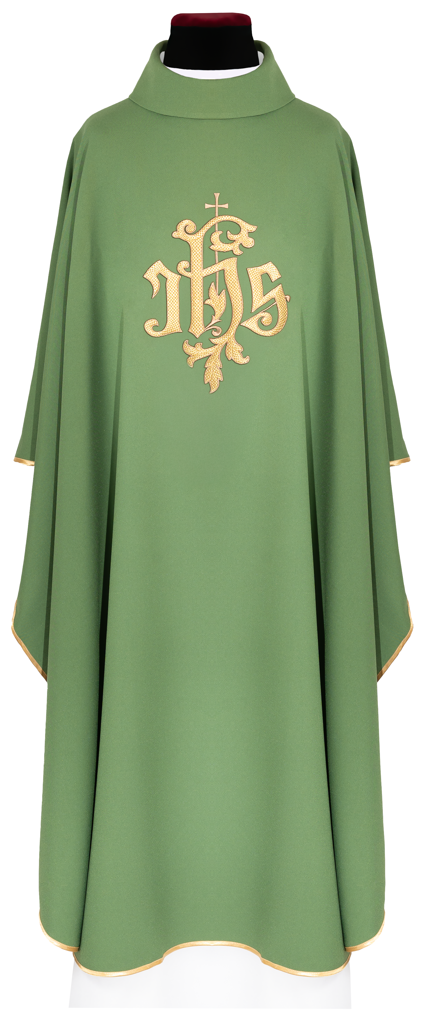 Chasuble vert avec broderie dorée IHS