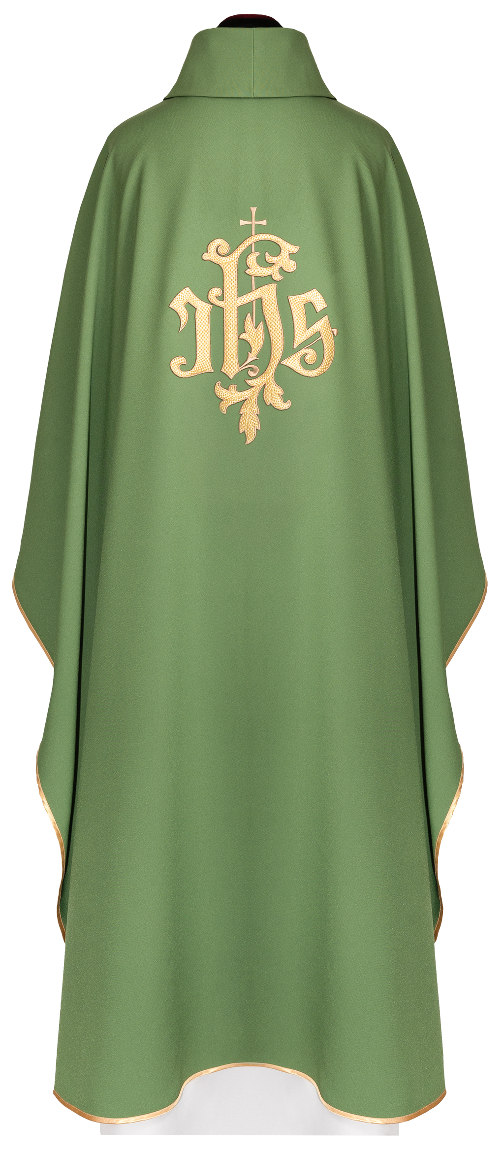Chasuble vert avec broderie dorée IHS