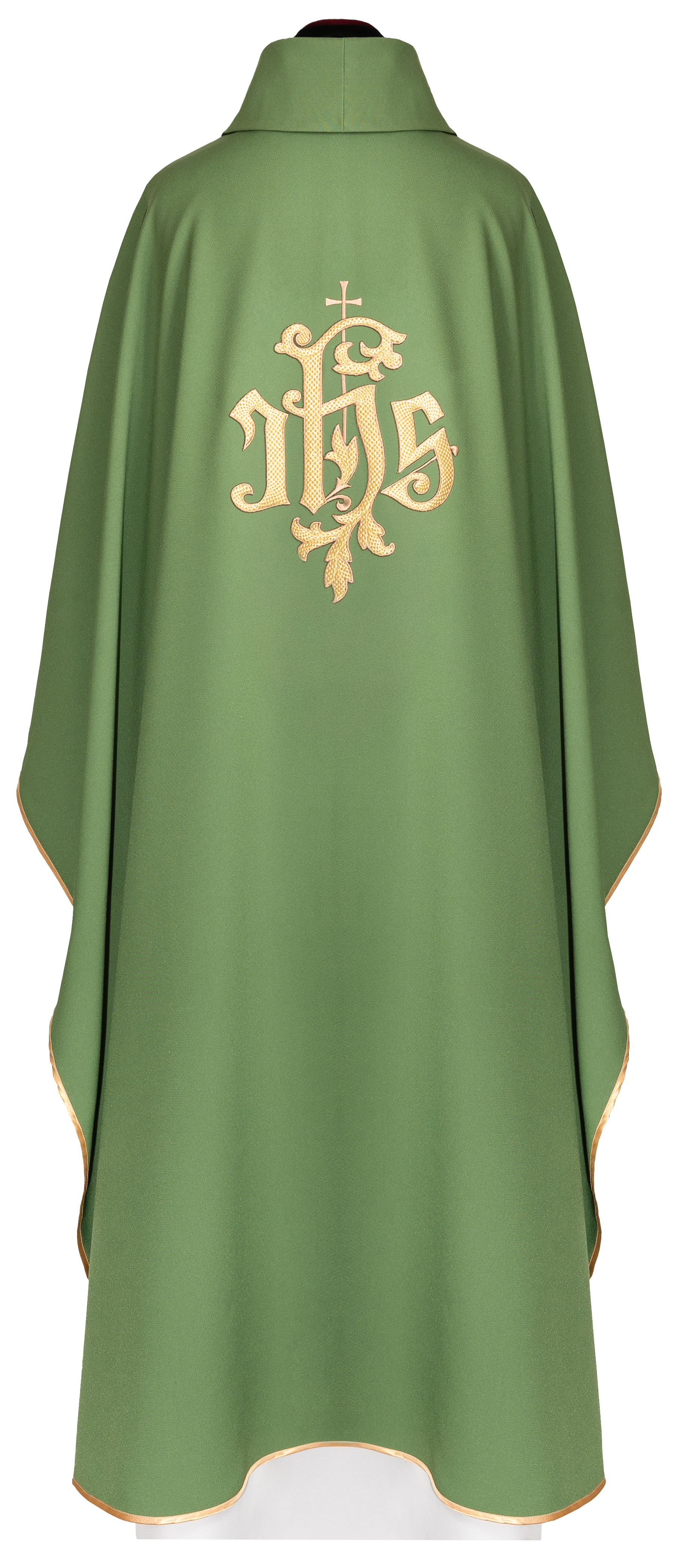 Chasuble vert avec broderie dorée IHS