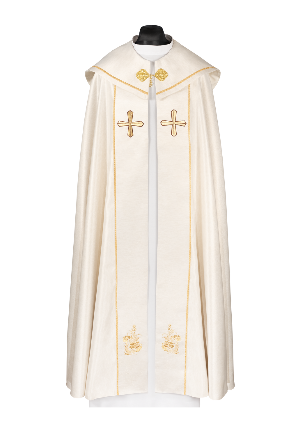 Kapa liturgiczna haftowana z krzyżem ecru - ORNATY.PL