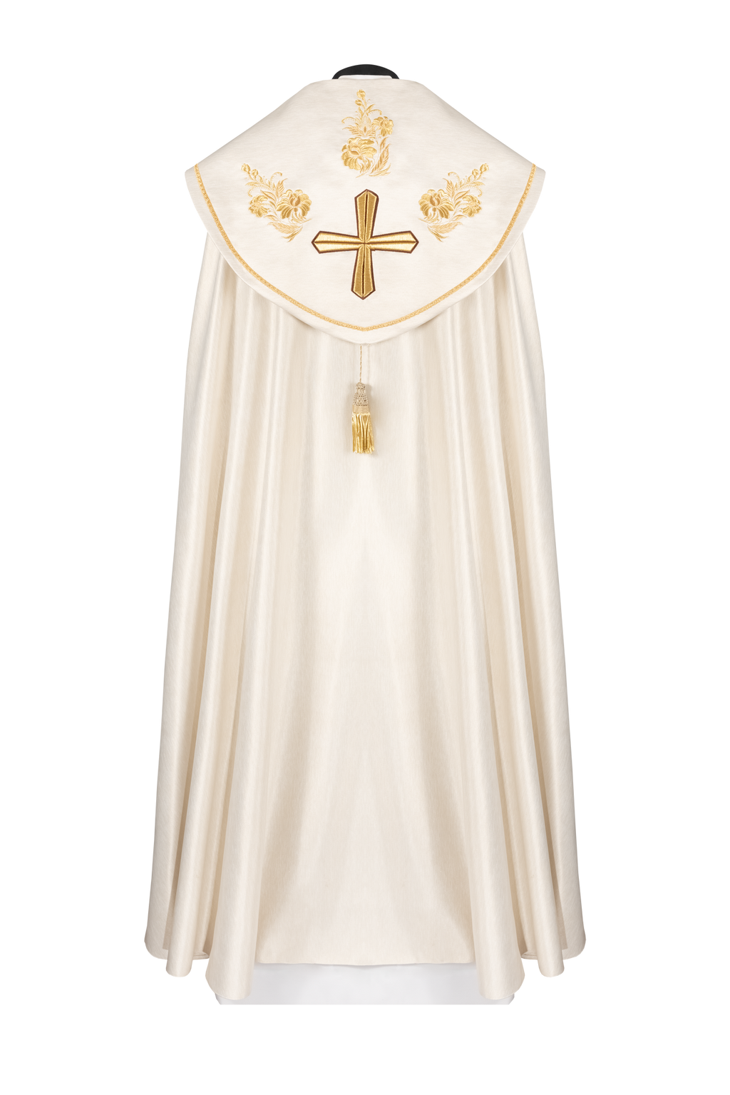 Kapa liturgiczna haftowana z krzyżem ecru - ORNATY.PL