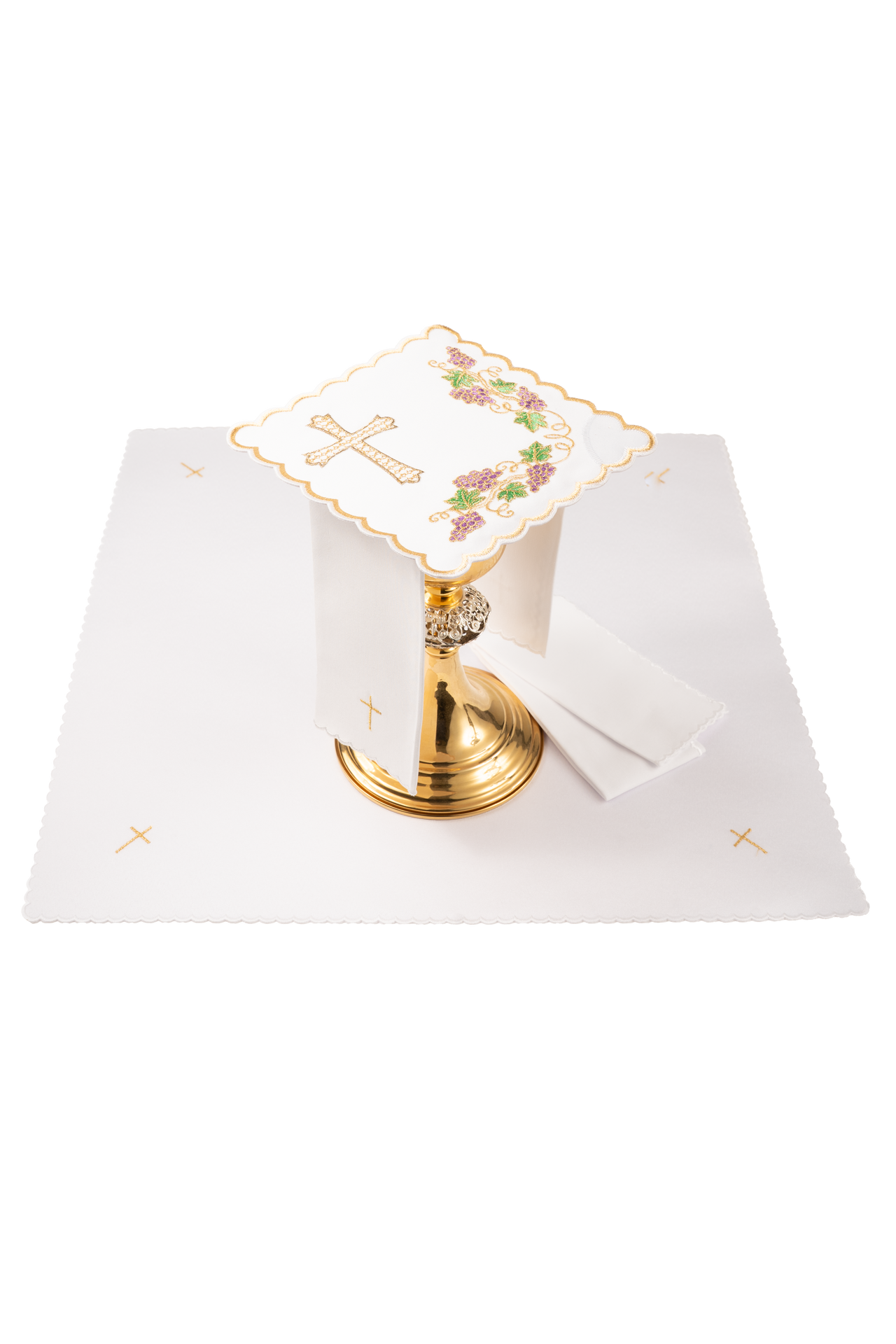 Ensemble de Linges d'autel avec motif de vigne et de croix