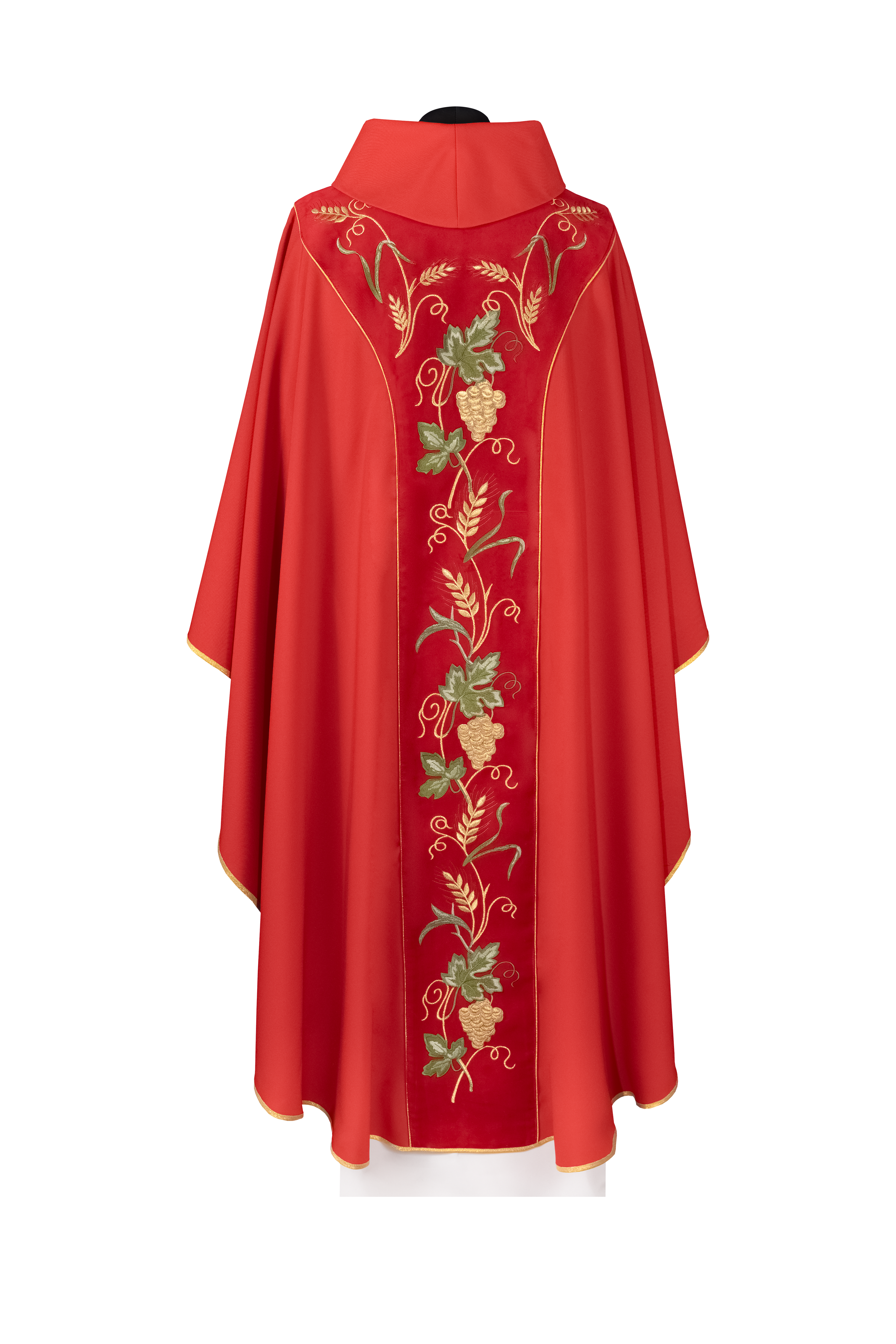Chasuble avec bande en velours rouge et broderie IHS