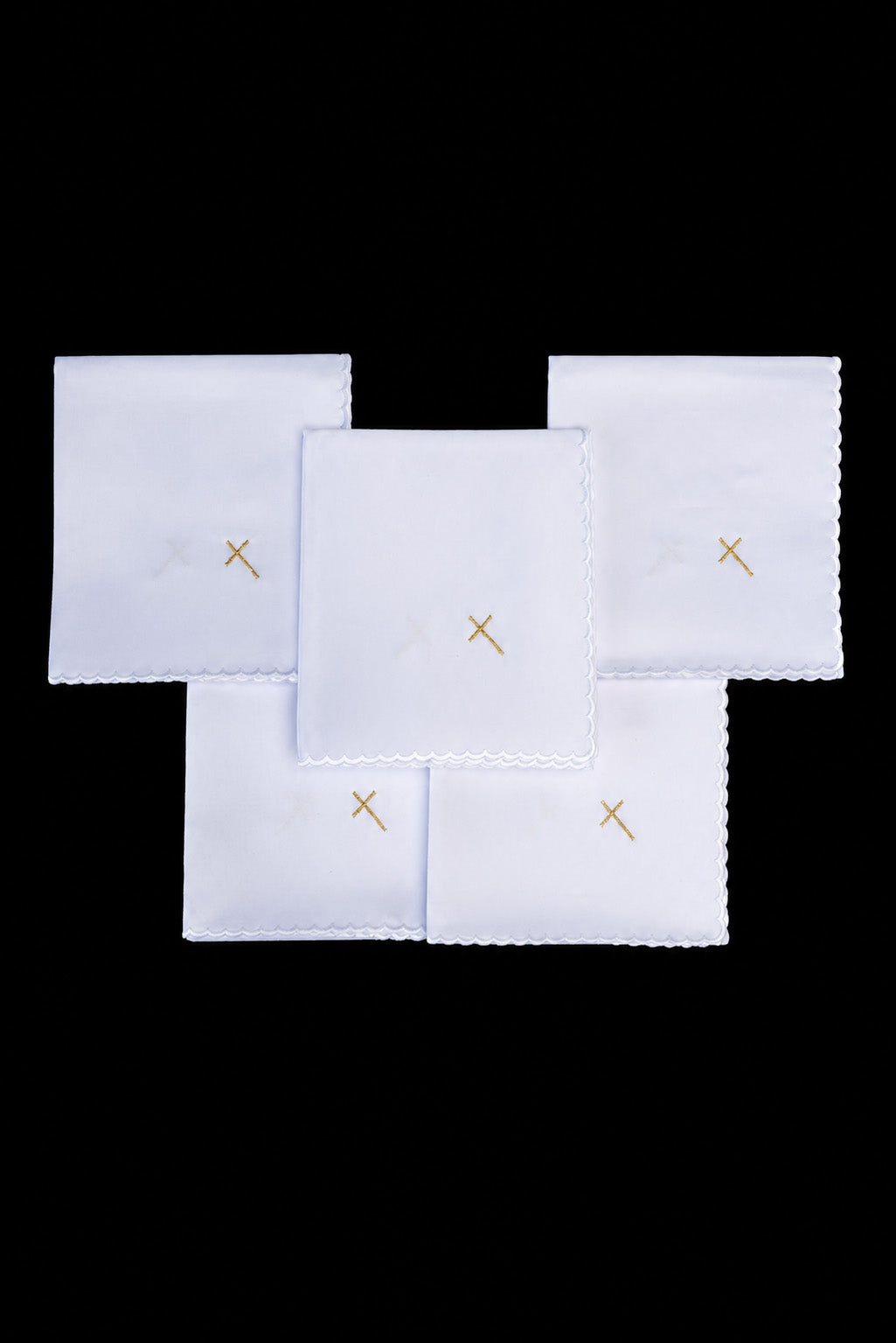 Corporaux liturgiques blancs, lot de 5 avec croix dorée brodée