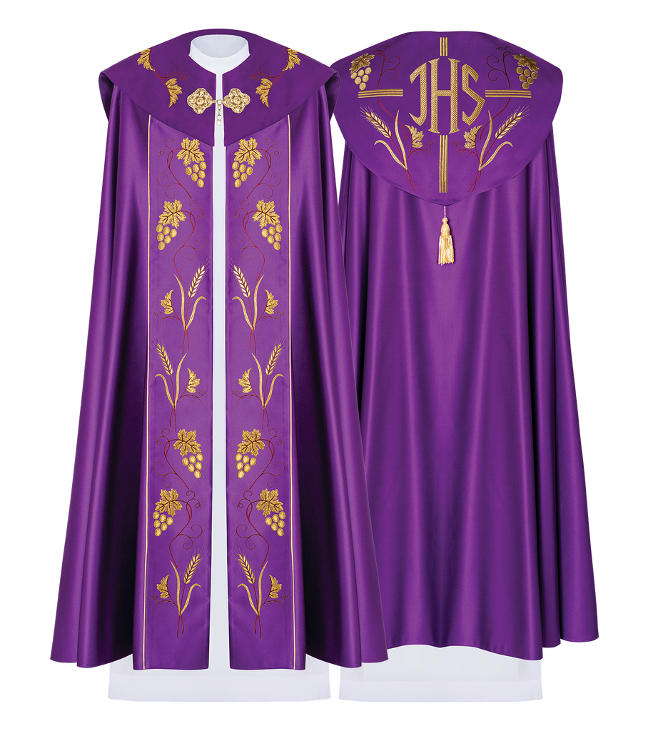 Chapelle liturgique violette avec broderie de raisins d'or