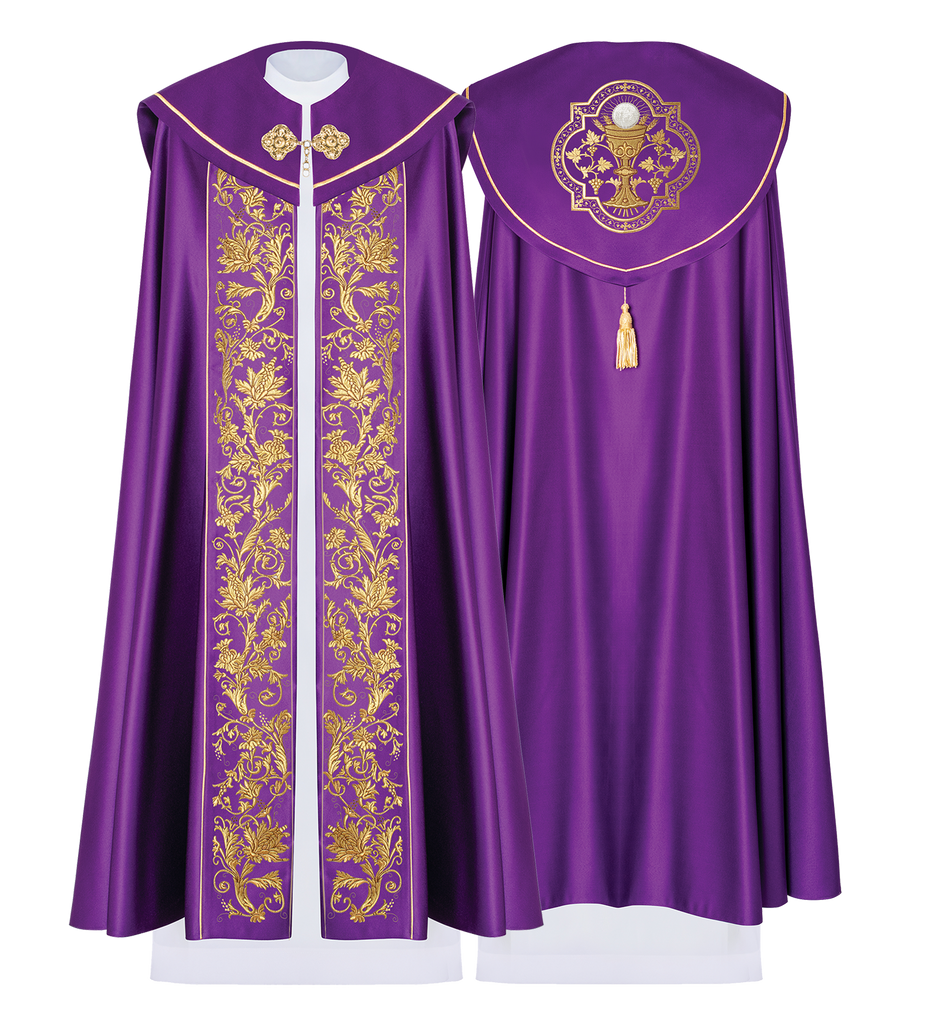 Kapa liturgiczna z haftowanym kielichem w kolorze fioletowym