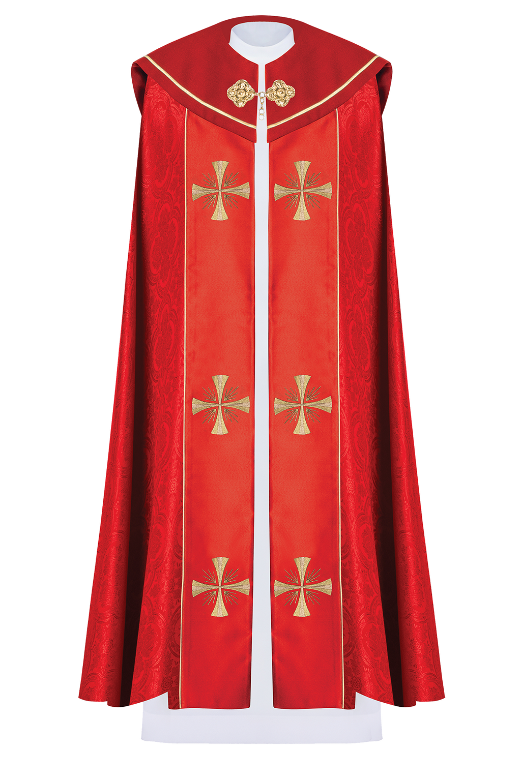 Czerwona kapa liturgiczna z złotym IHS - ORNATY.PL