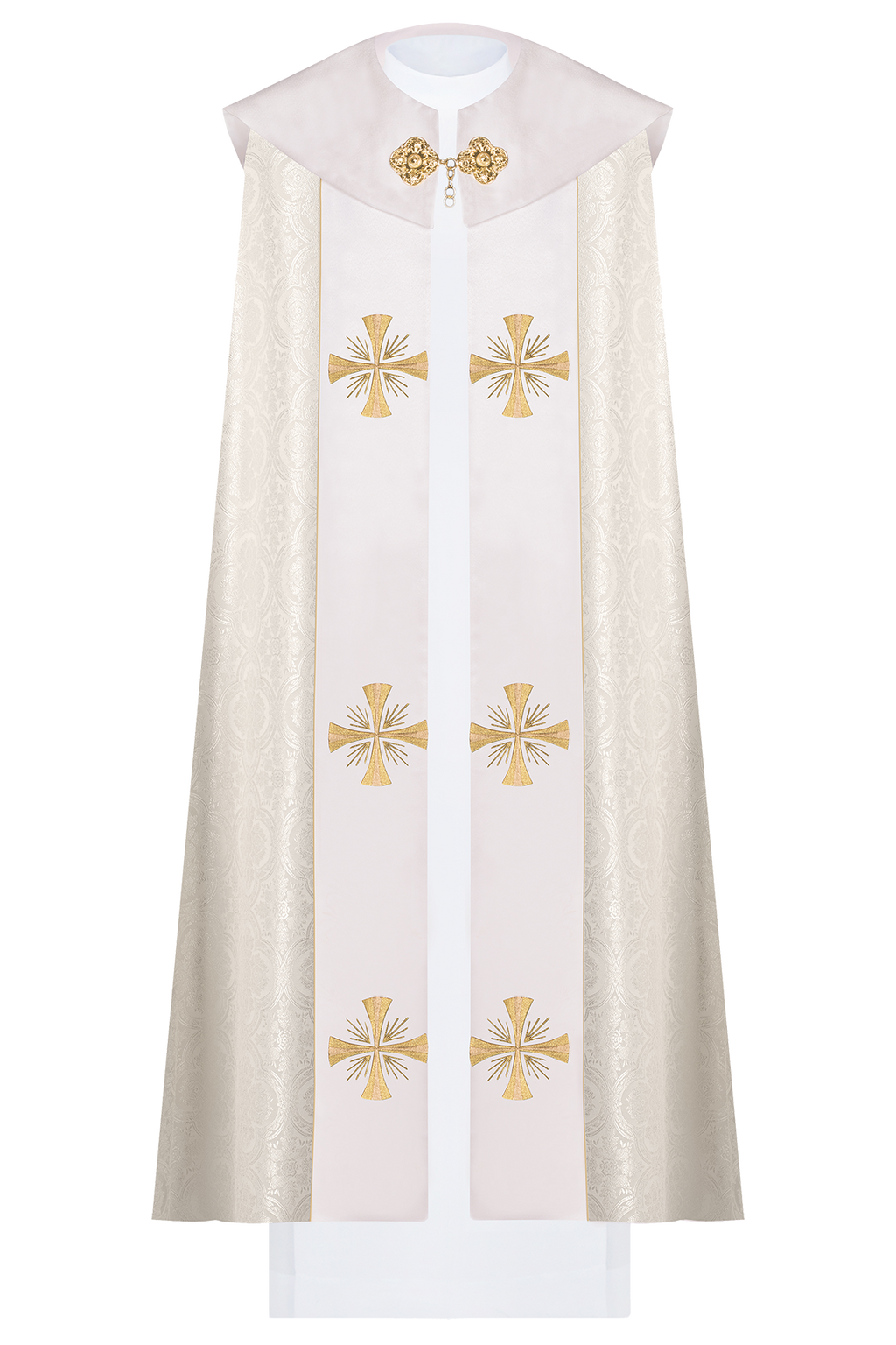 Ecru kapa liturgiczna z złotym IHS - ORNATY.PL