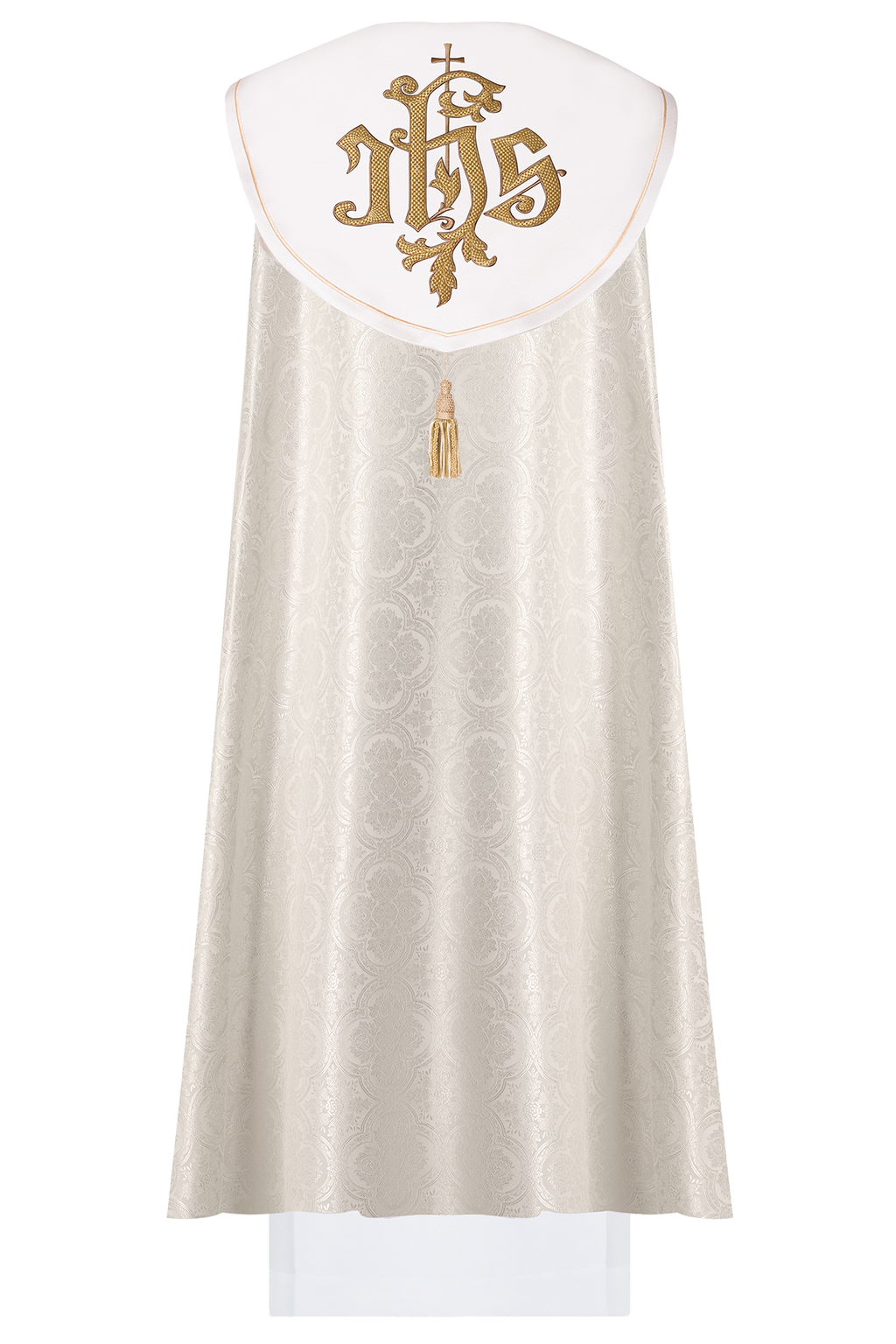 Ecru kapa liturgiczna z złotym IHS - ORNATY.PL