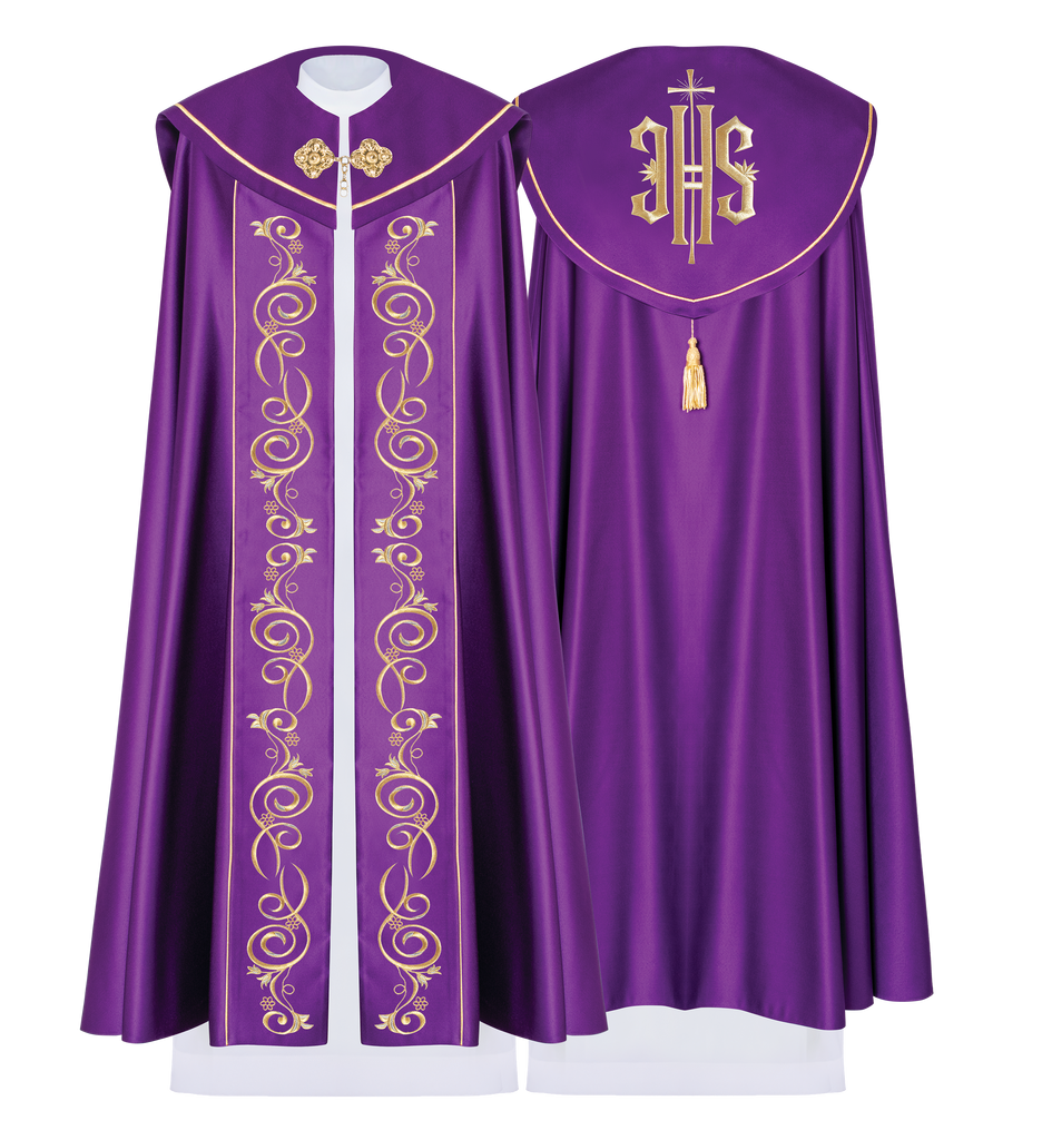 Chapelle liturgique violette avec broderie dorée