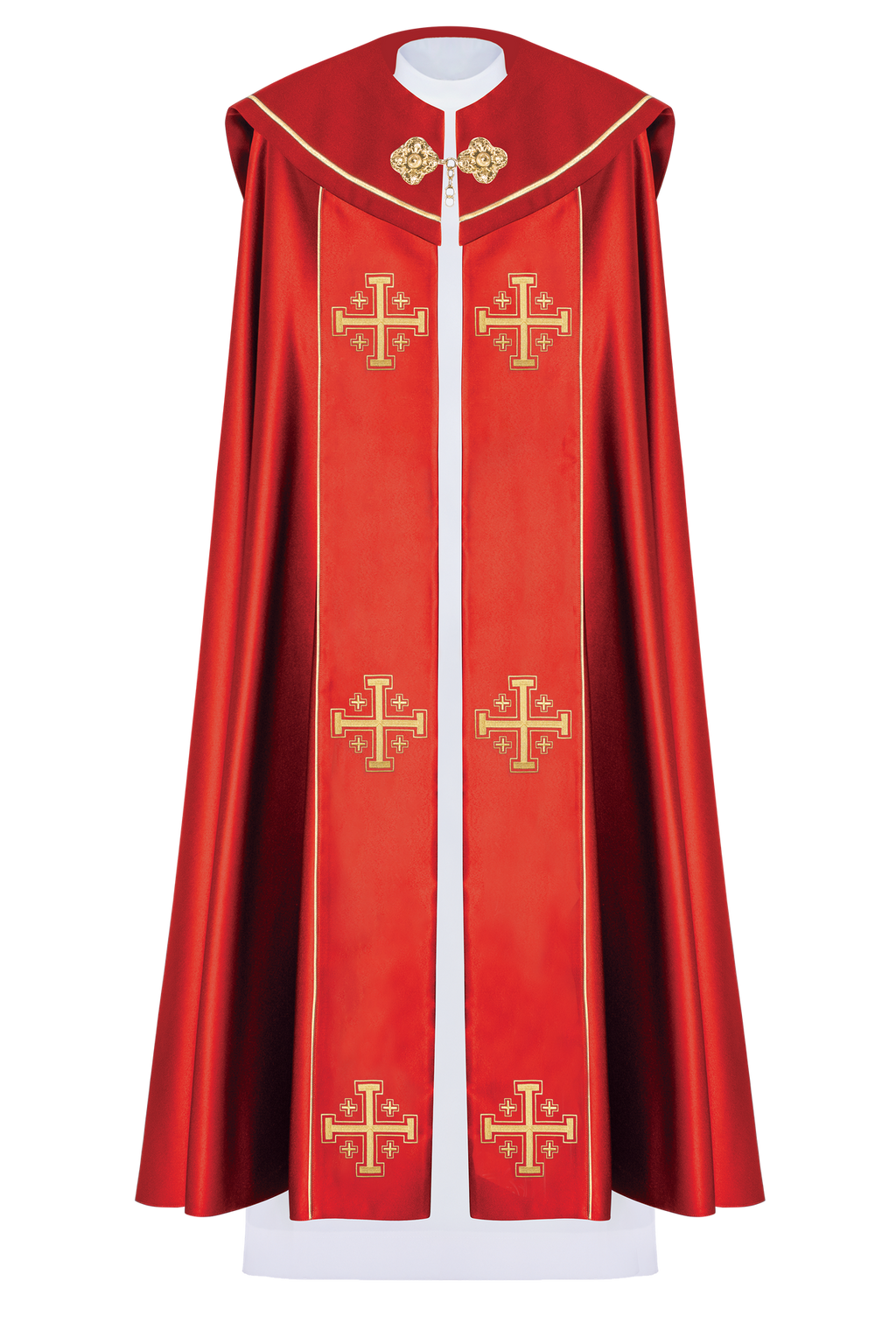 Kapa liturgiczna czerwona z pasem i haftem krzyży - ORNATY.PL