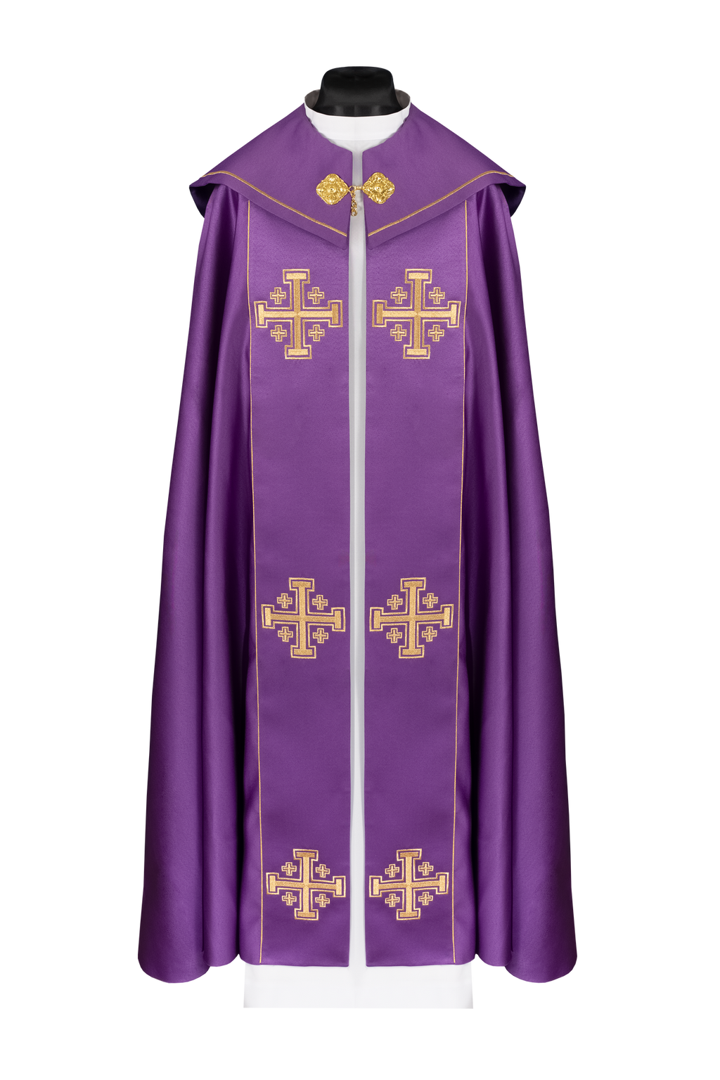 Kapa liturgiczna fioletowa z pasem i haftem krzyży - ORNATY.PL