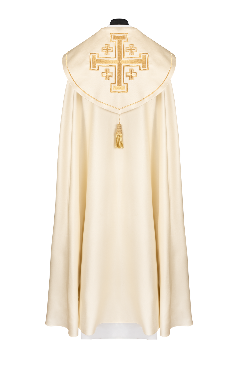 Kapa liturgiczna ecru z pasem i haftem krzyży - ORNATY.PL