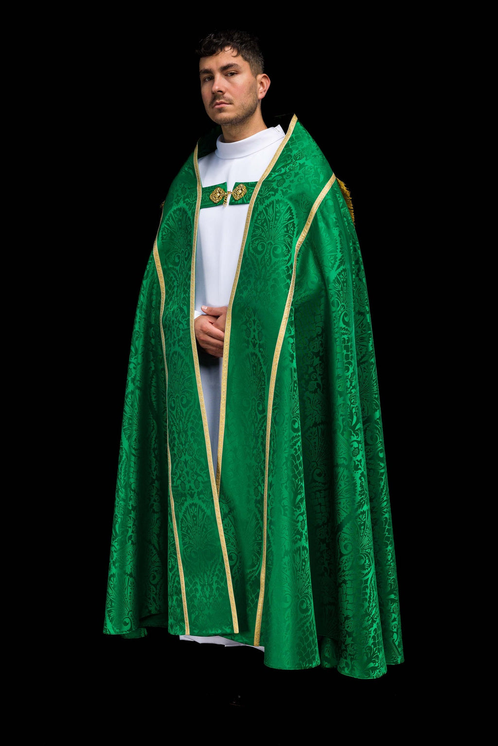 Chapelle romaine en tissu jacquard uni – verte