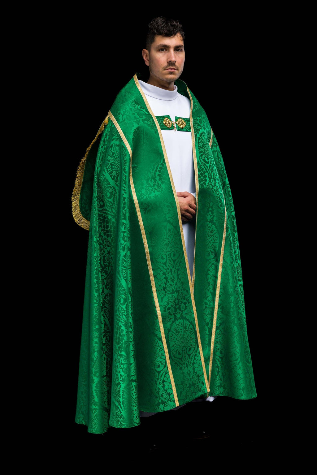 Chapelle romaine en tissu jacquard uni – verte