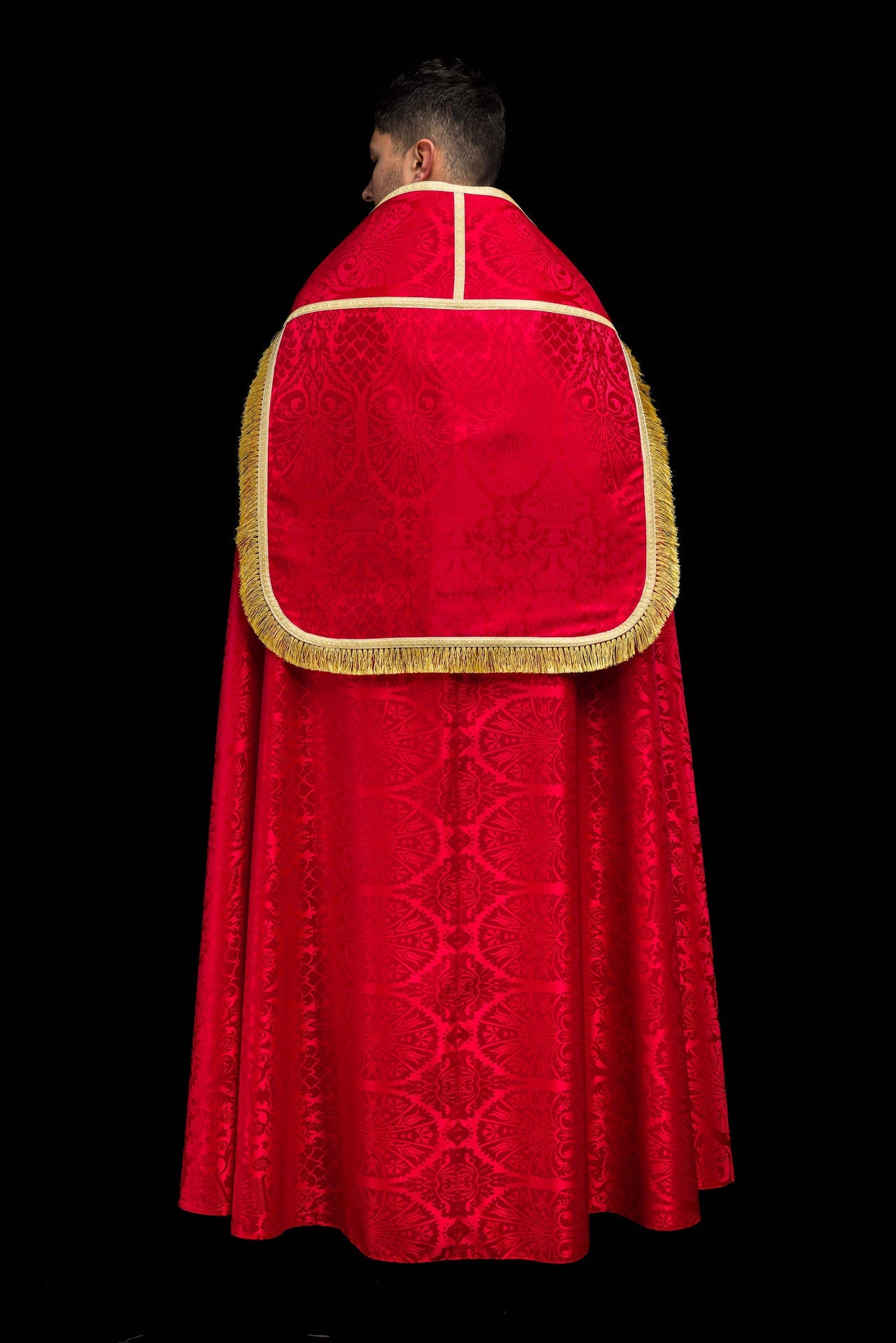 Chapelle romaine en tissu jacquard uni – rouge