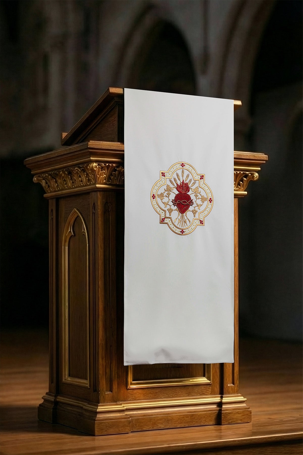 Voile de lutrin brodée Cœur de Jésus-Chris ecru