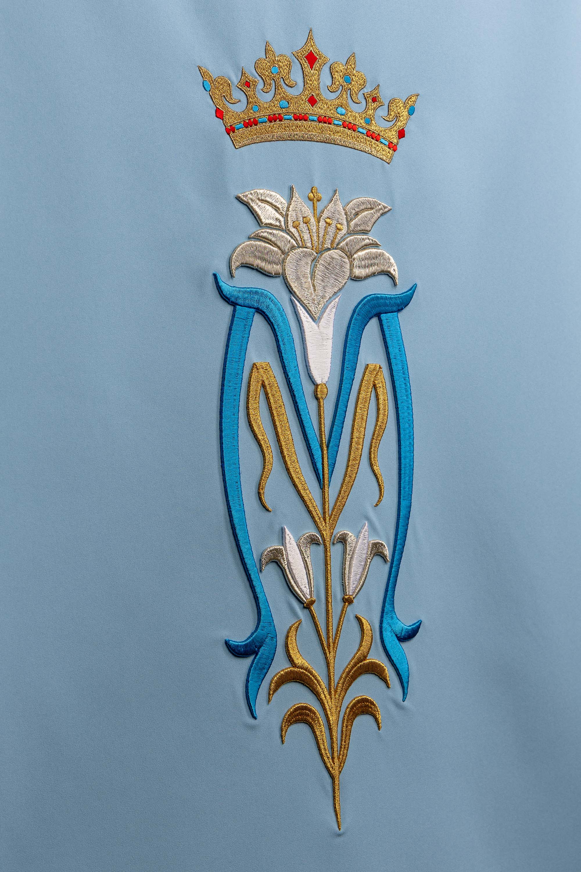 Bleu voile de lutrin brodée avec motif marial