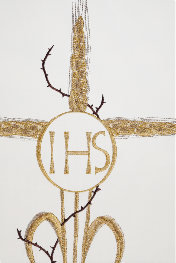Serviette de pupitre brodée avec motif de la Croix et de l'IHS